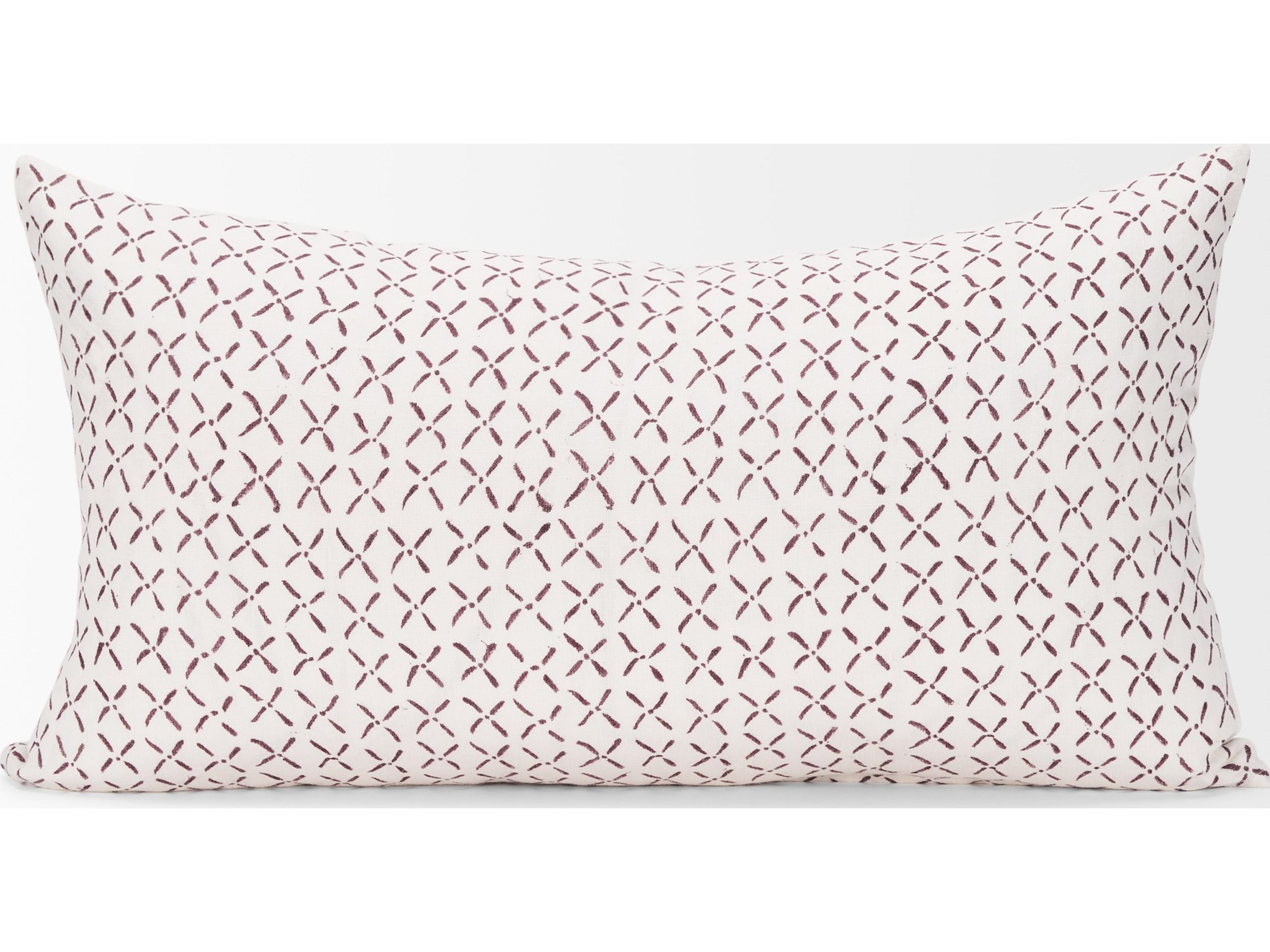 Mercana Jayden Cream w/ Merlot Print Linen Lumbar Decorative Pillow Cover