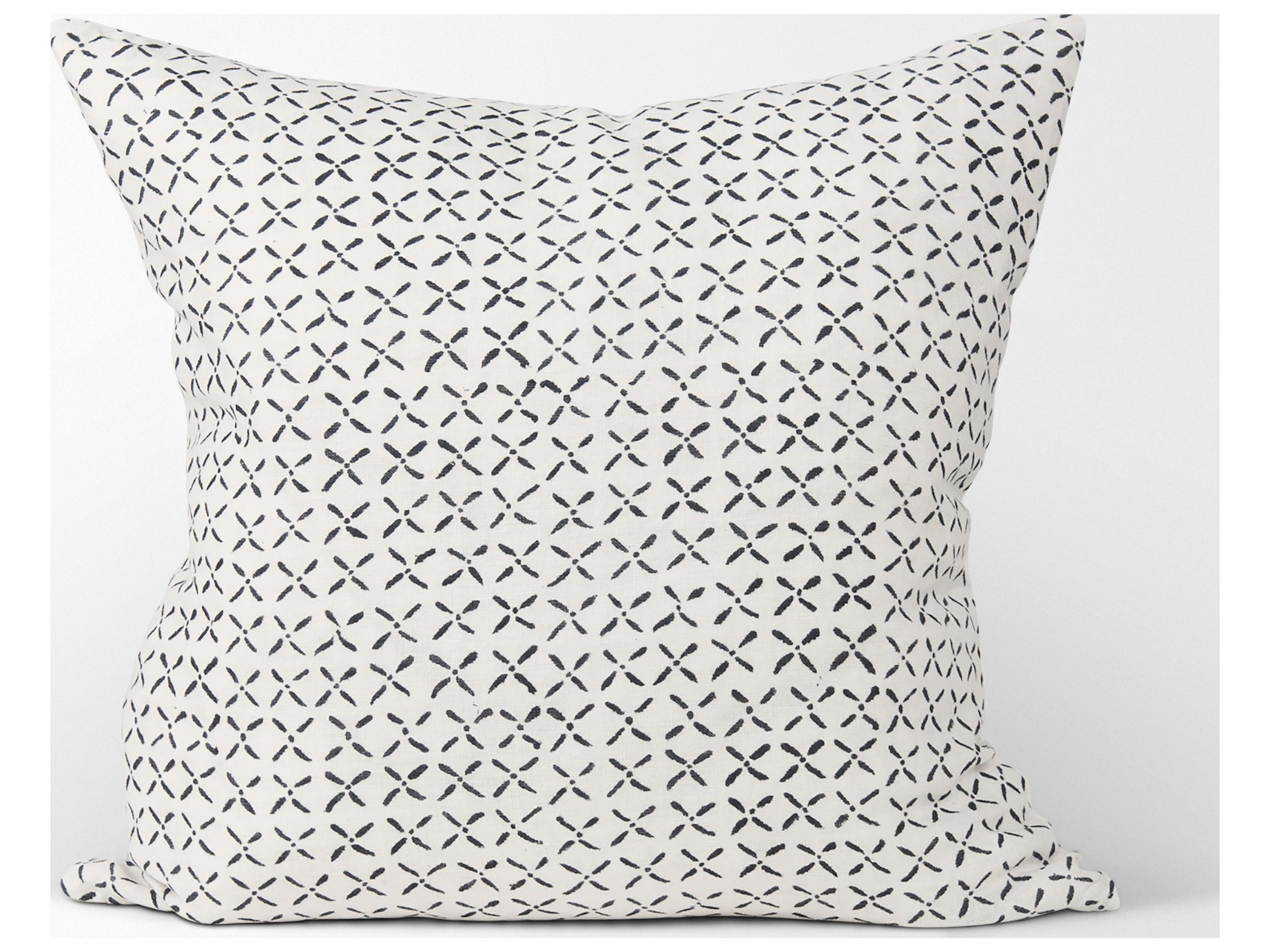 Mercana Jayden Cream w/ Black Print Linen Square Decorative Pillow Cover