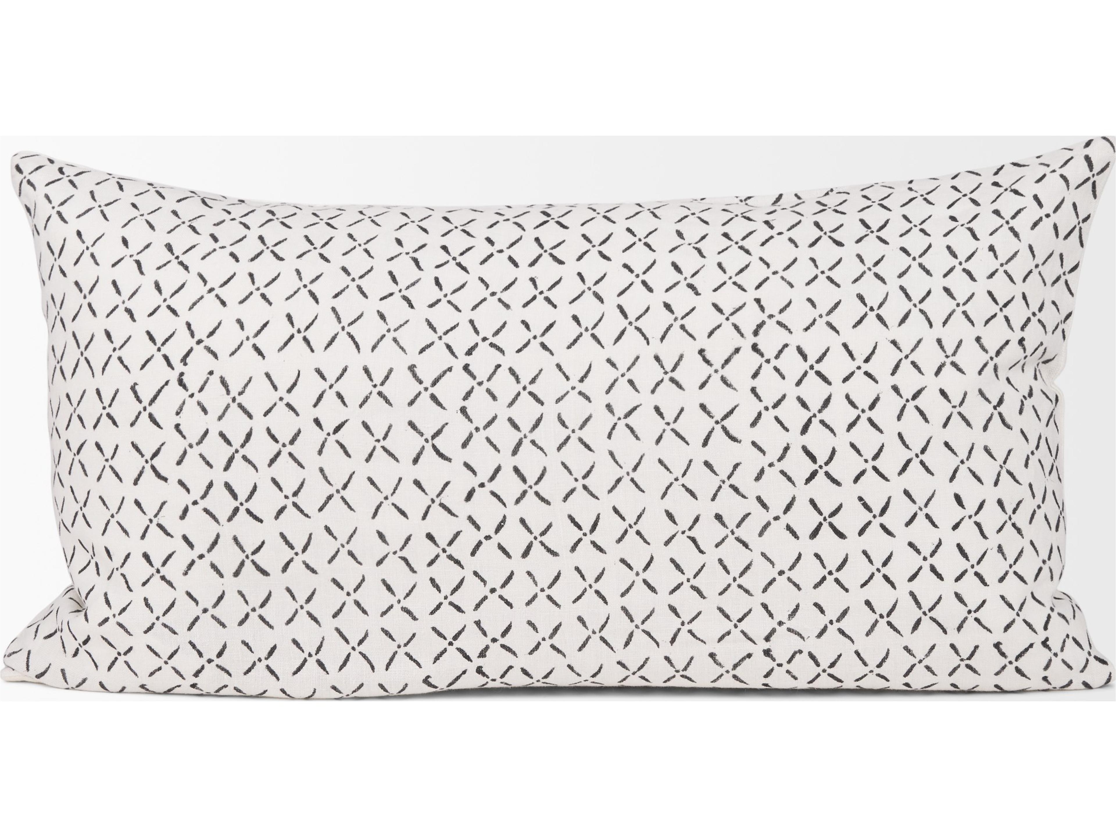 Mercana Jayden Cream w/ Black Print Linen Lumbar Decorative Pillow Cover