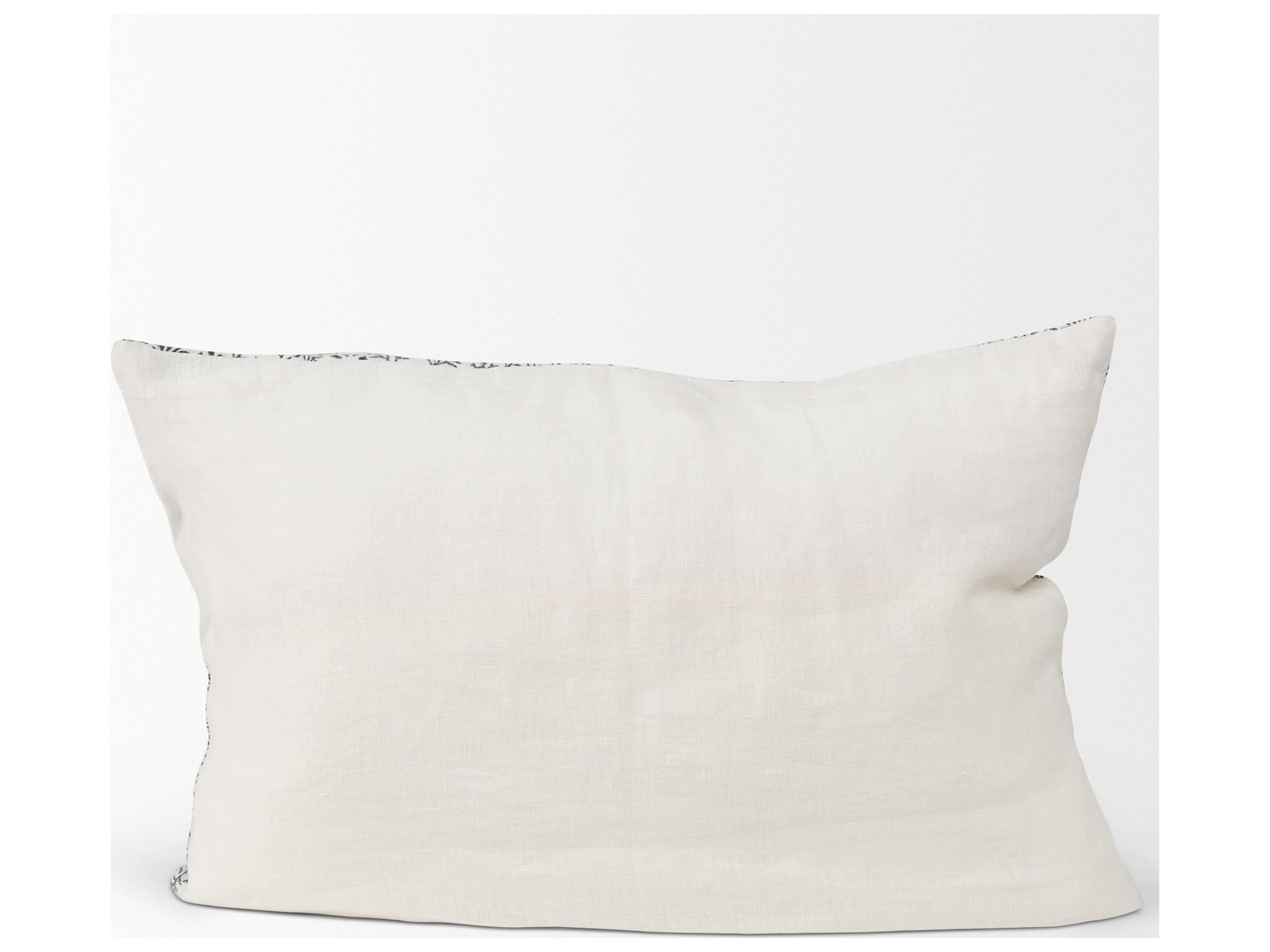 Mercana Jayne Cream w/ Indigo Print Linen Lumbar Decorative Pillow Cover