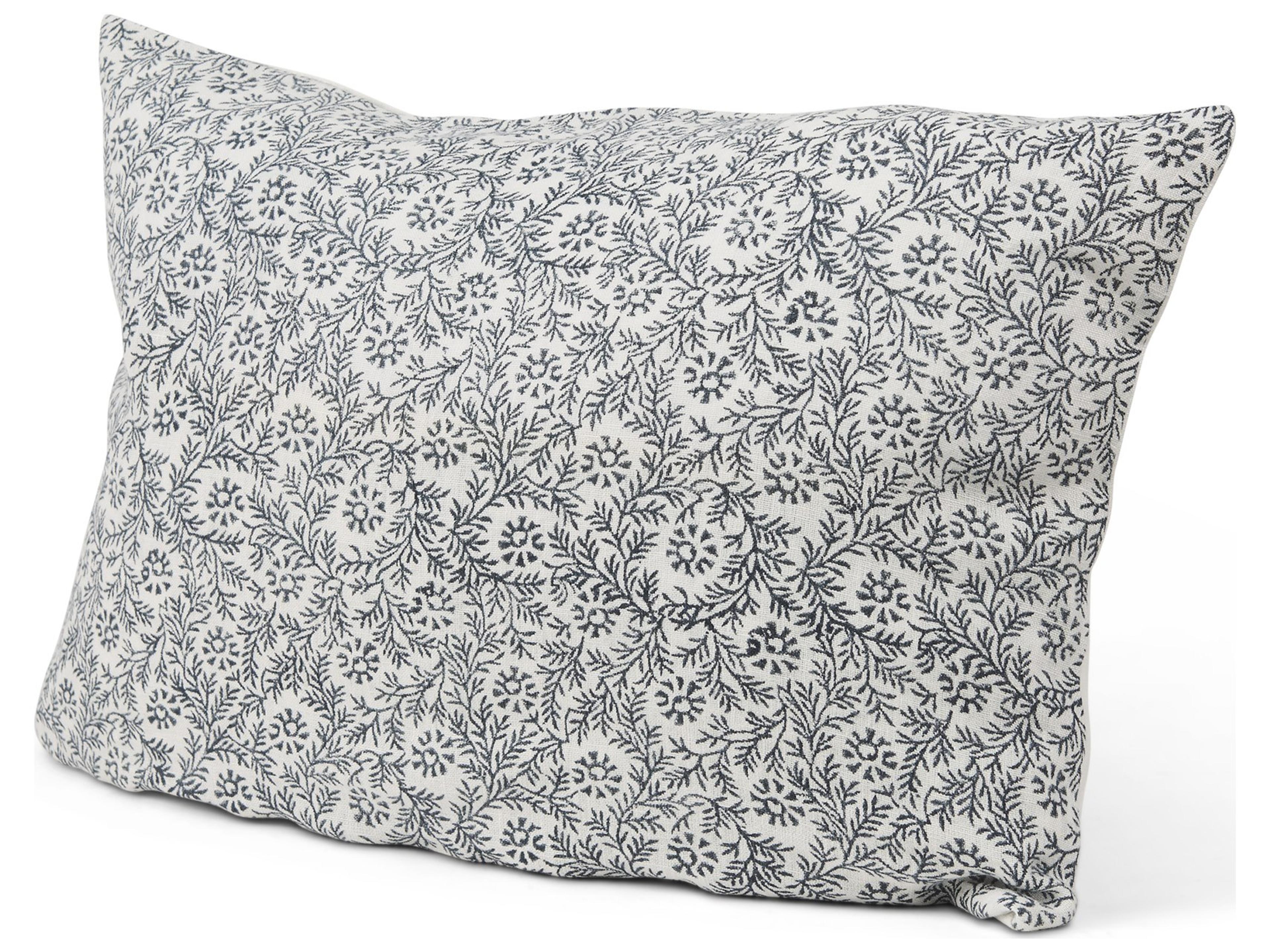 Jayne Cream w/ Indigo Print Linen Lumbar Decorative Pillow Cover