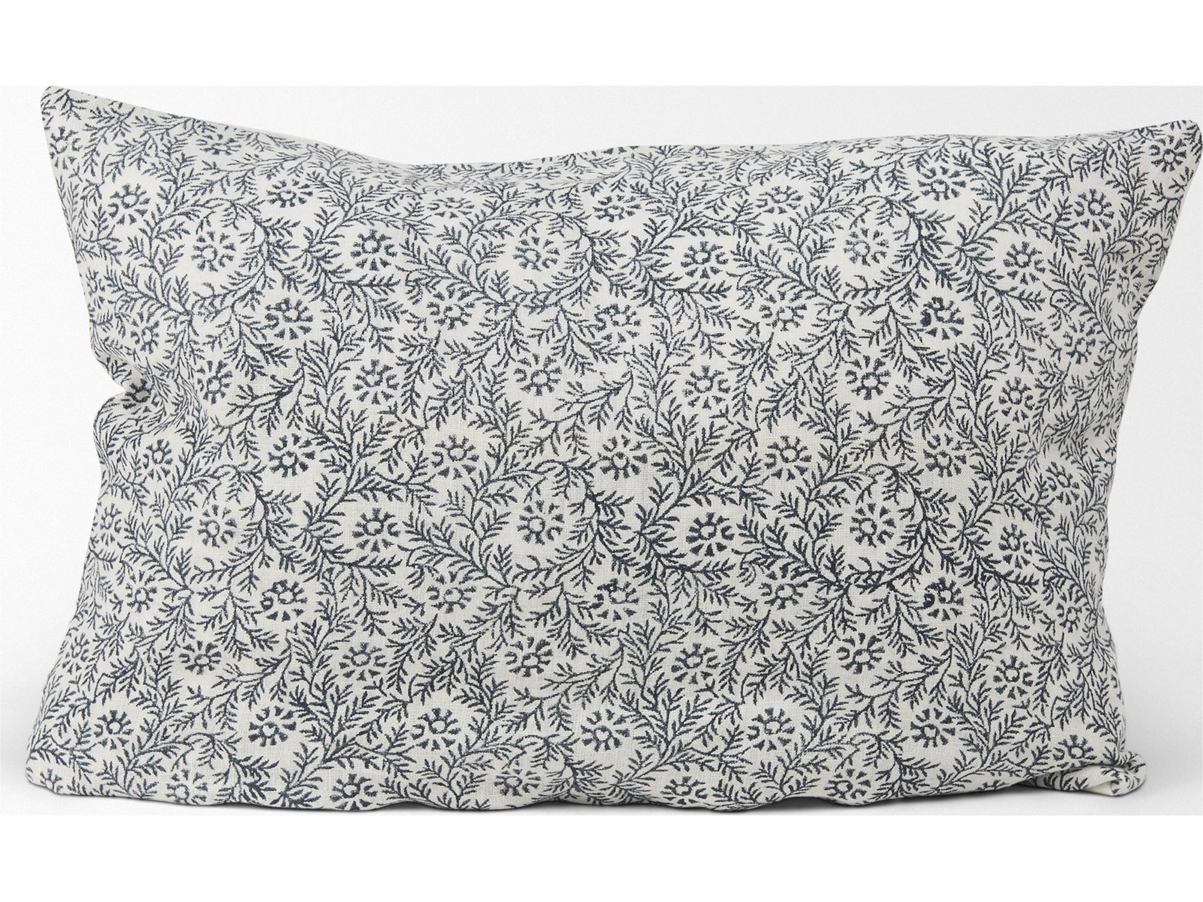 Mercana Jayne Cream w/ Indigo Print Linen Lumbar Decorative Pillow Cover