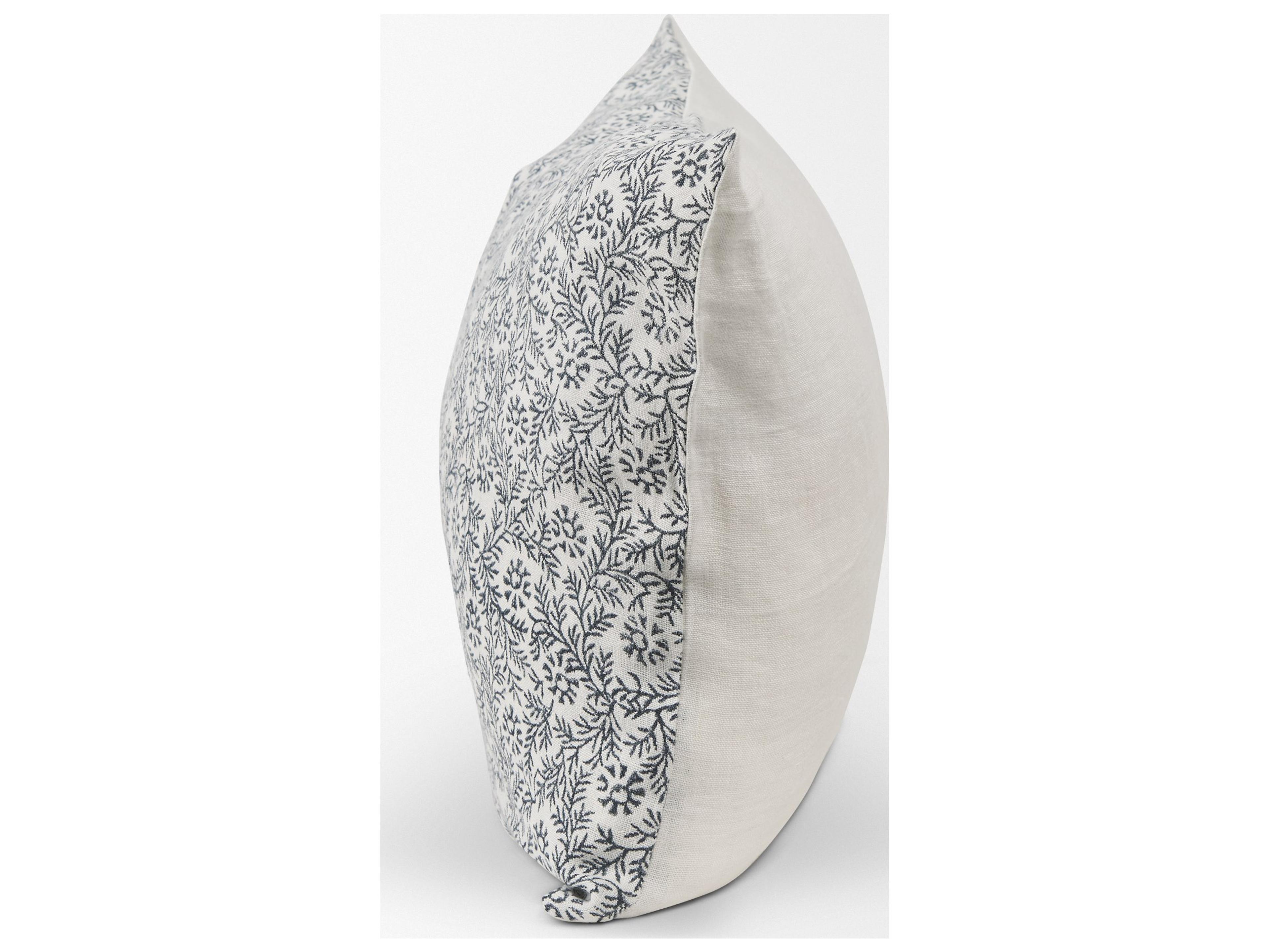 Mercana Jayne Cream w/ Indigo Print Linen Lumbar Decorative Pillow Cover