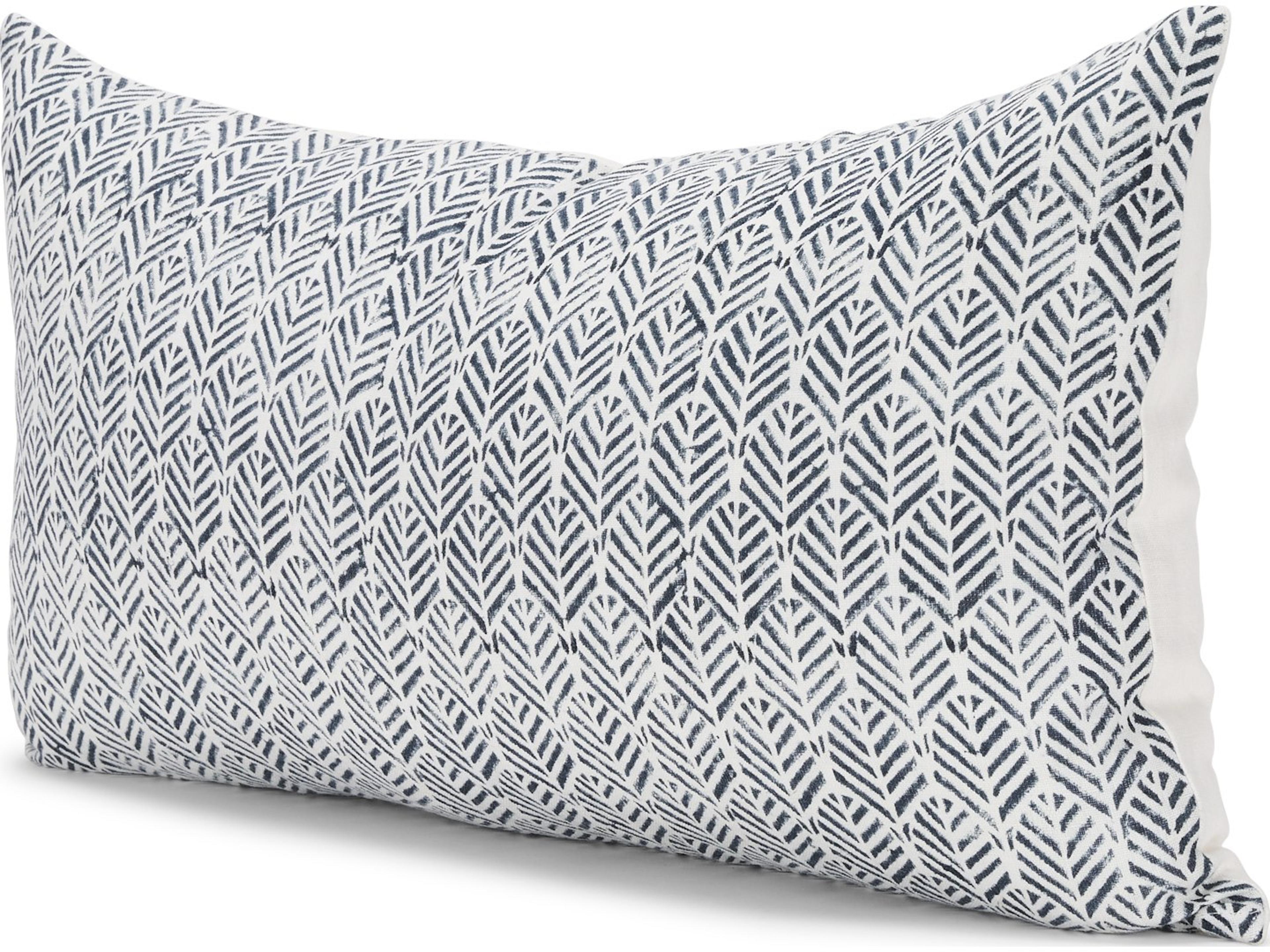 Janelle Cream w/ Indigo Print Linen Lumbar Decorative Pillow Cover