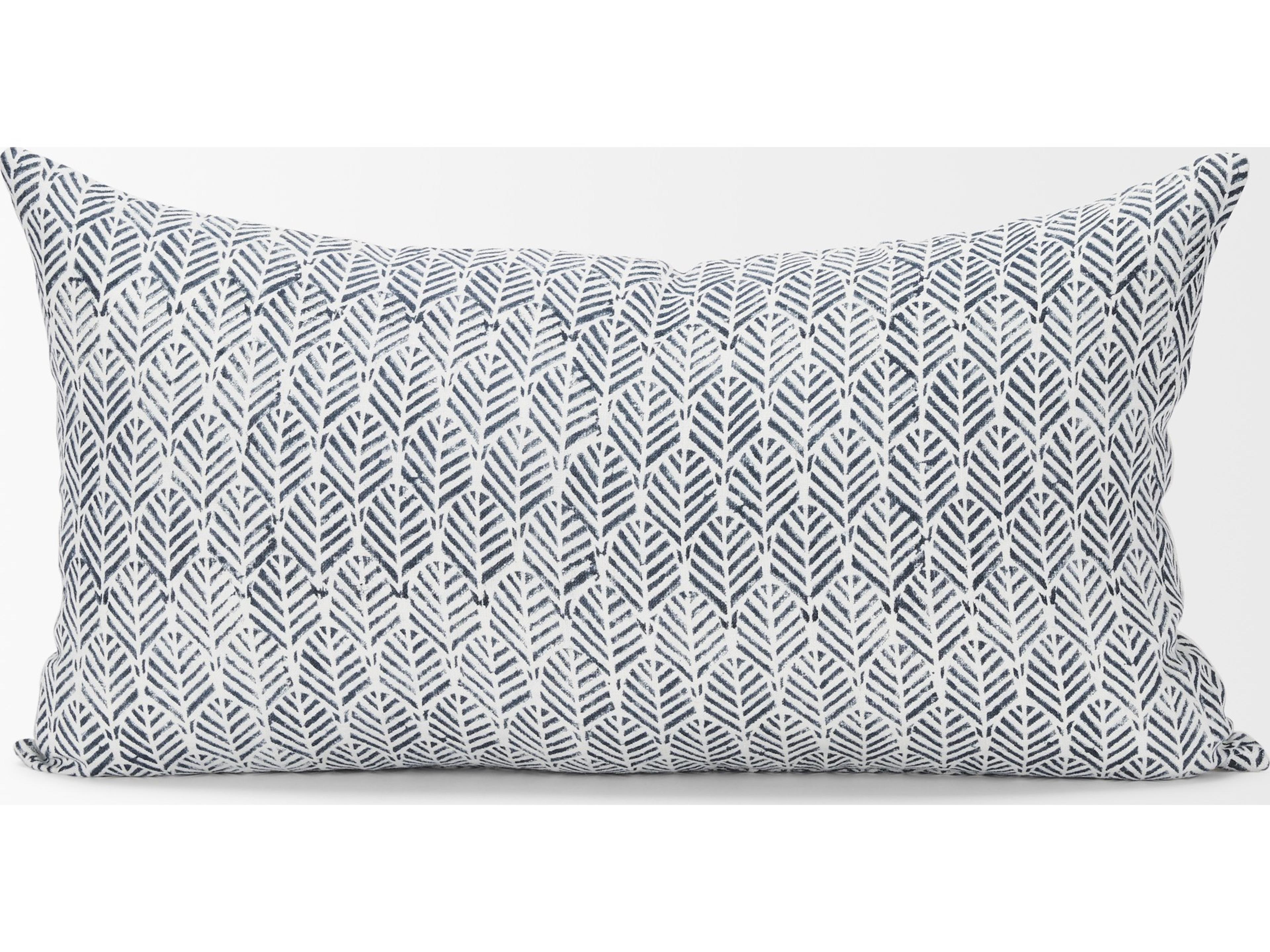 Mercana Janelle Cream w/ Indigo Print Linen Lumbar Decorative Pillow Cover