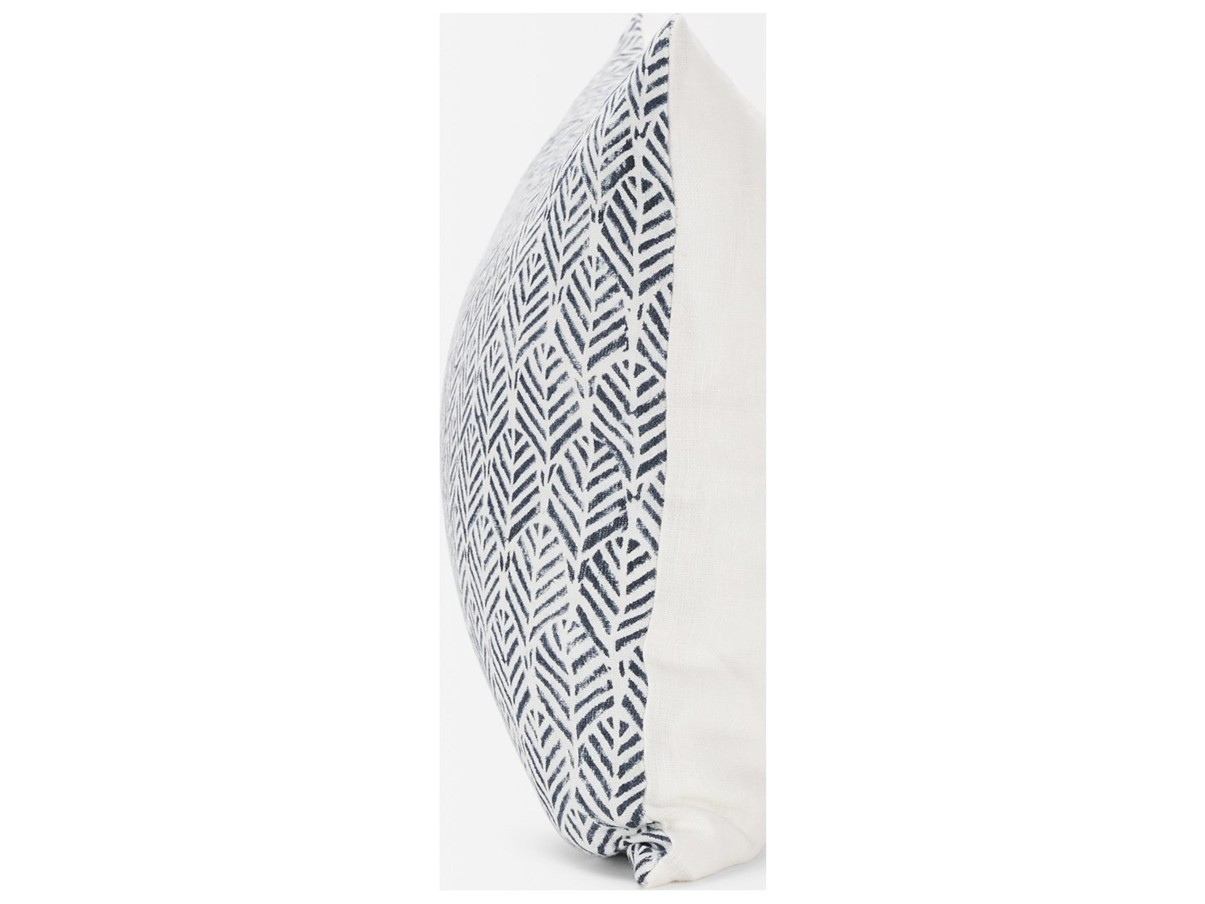 Mercana Janelle Cream w/ Indigo Print Linen Lumbar Decorative Pillow Cover