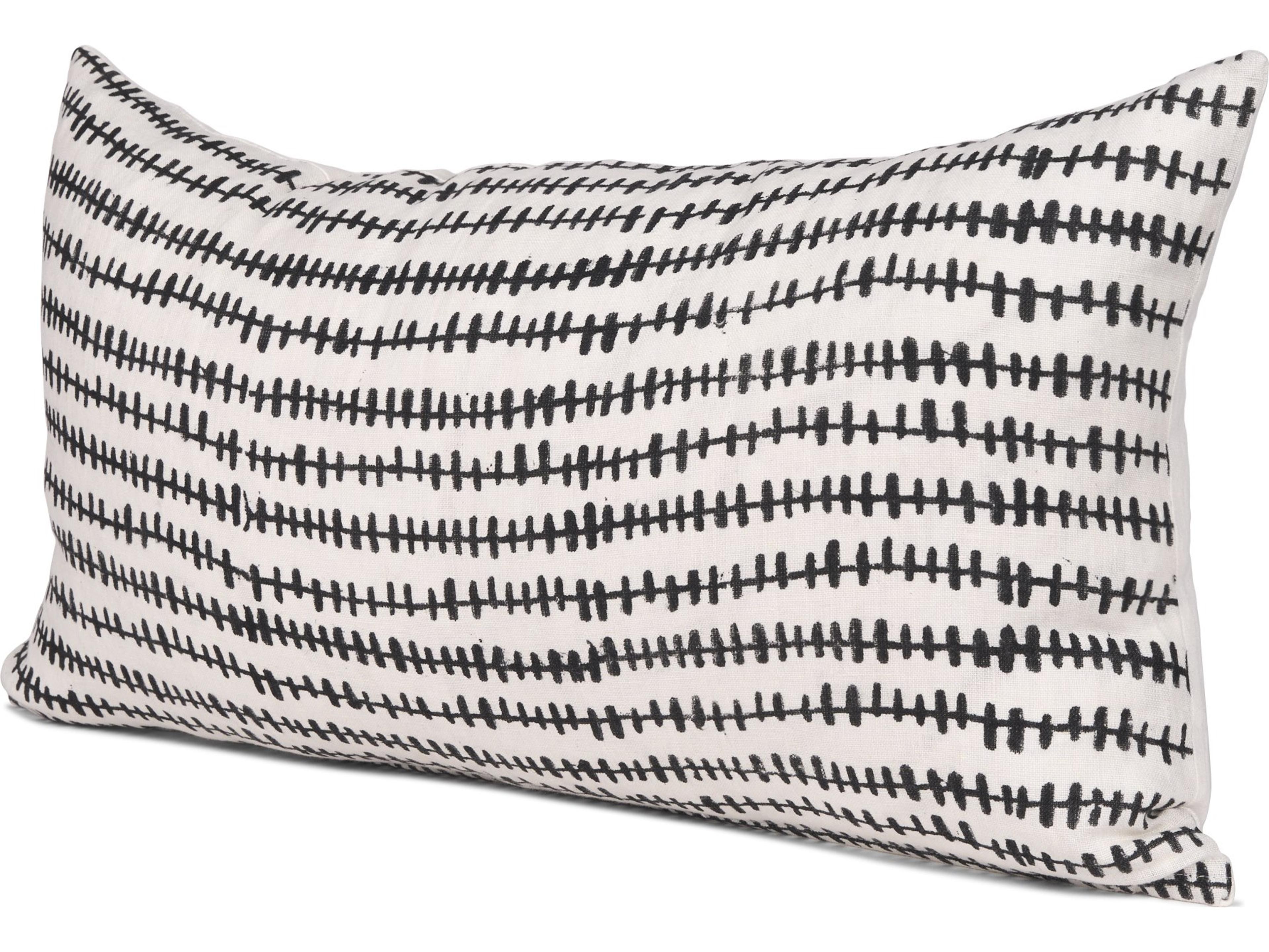 Jenna Cream w/ Black Print Linen Lumbar Decorative Pillow Cover