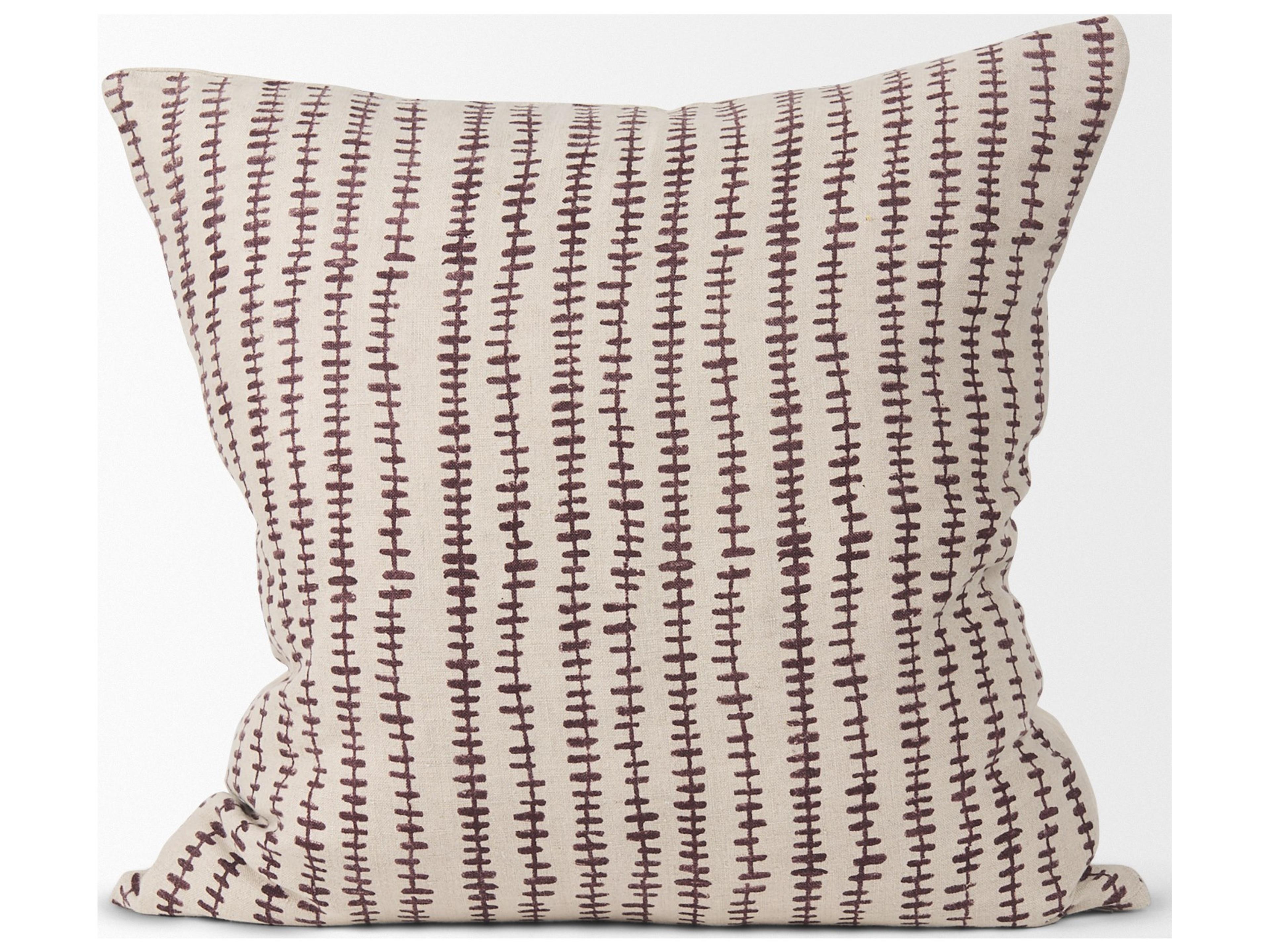 Mercana Jenna Beige w/ Merlot Print Linen Square Decorative Pillow Cover