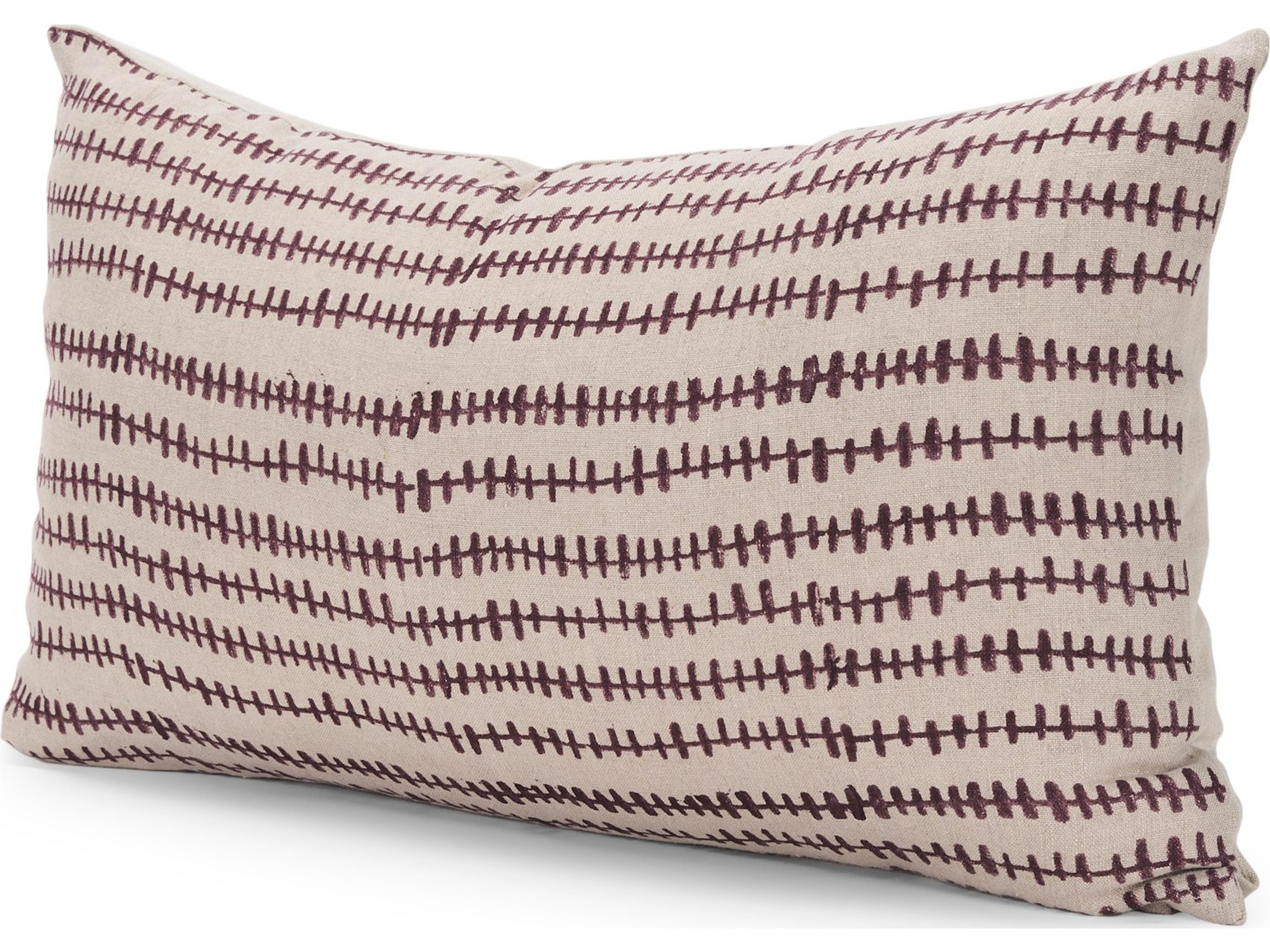 Jenna Beige w/ Merlot Print Linen Lumbar Decorative Pillow Cover