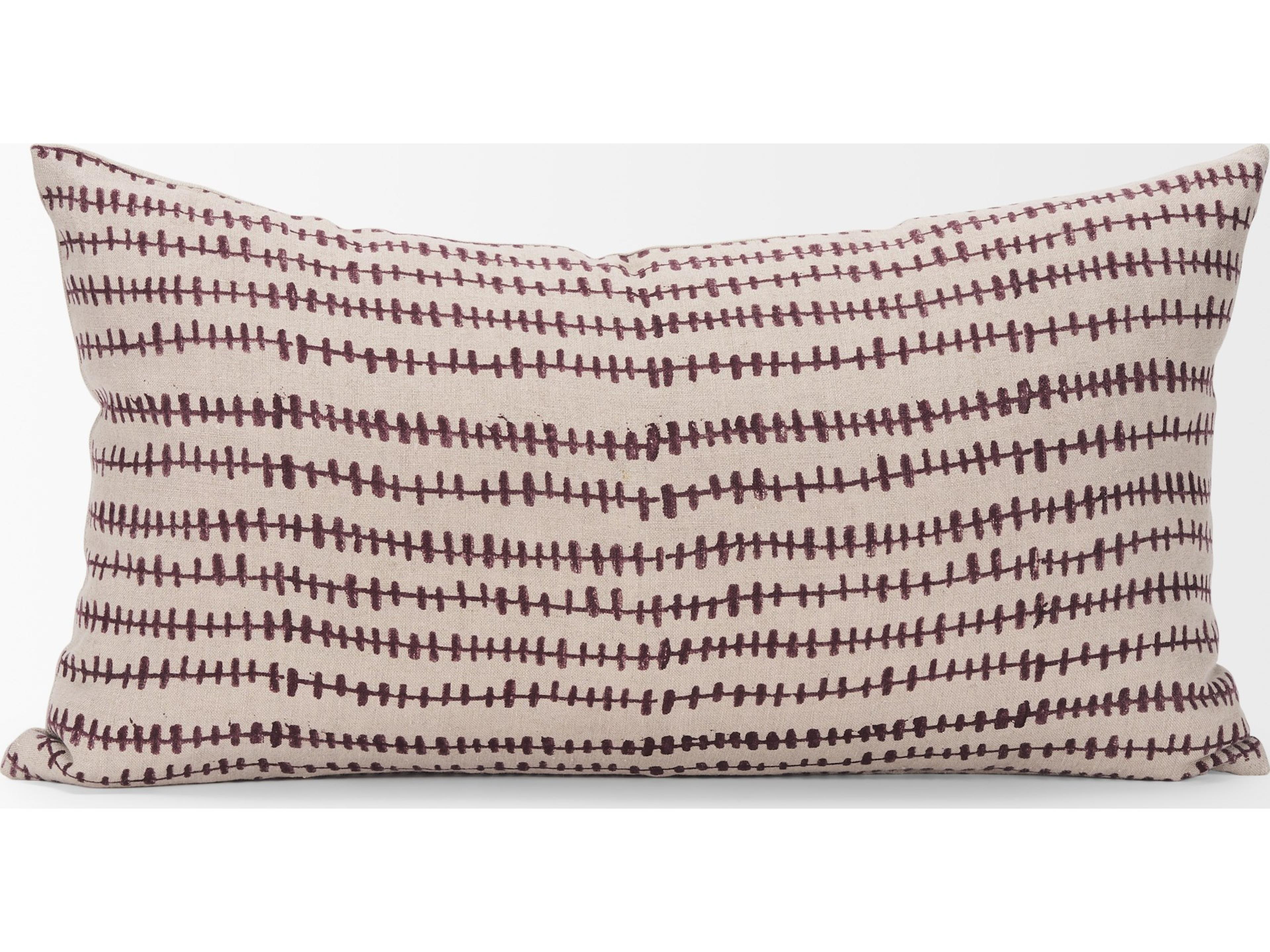 Mercana Jenna Beige w/ Merlot Print Linen Lumbar Decorative Pillow Cover