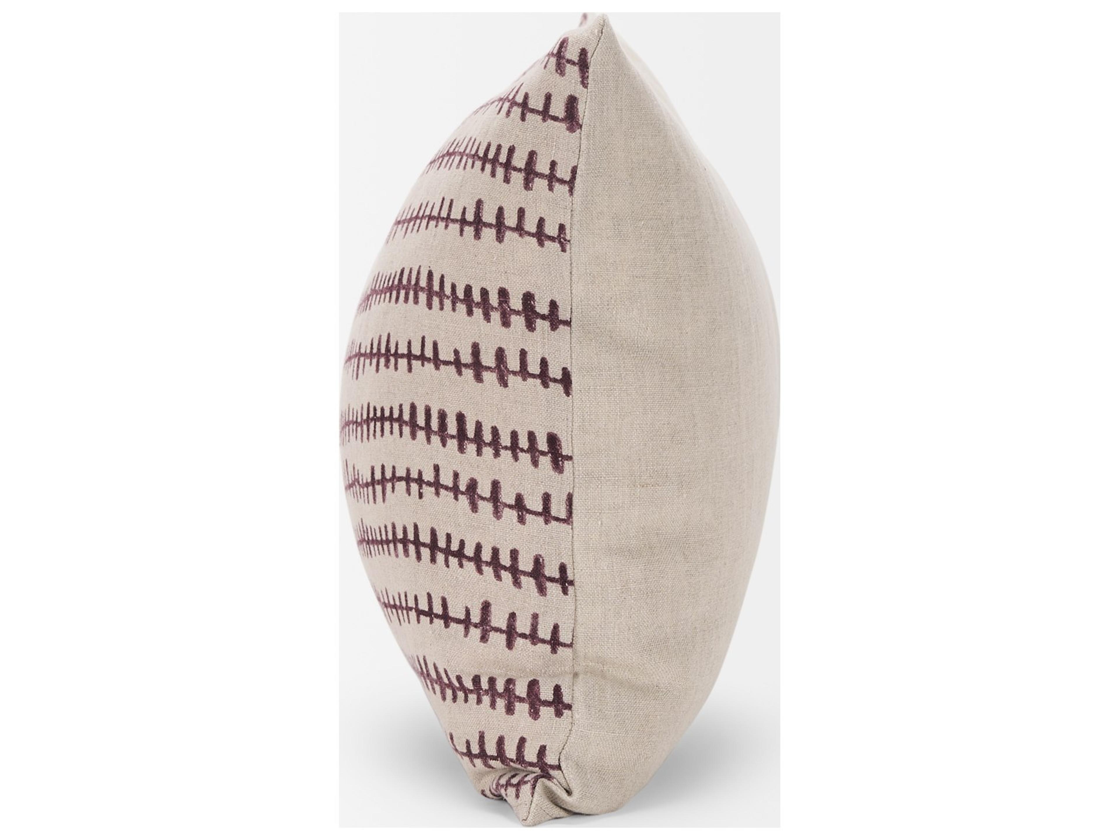 Mercana Jenna Beige w/ Merlot Print Linen Lumbar Decorative Pillow Cover