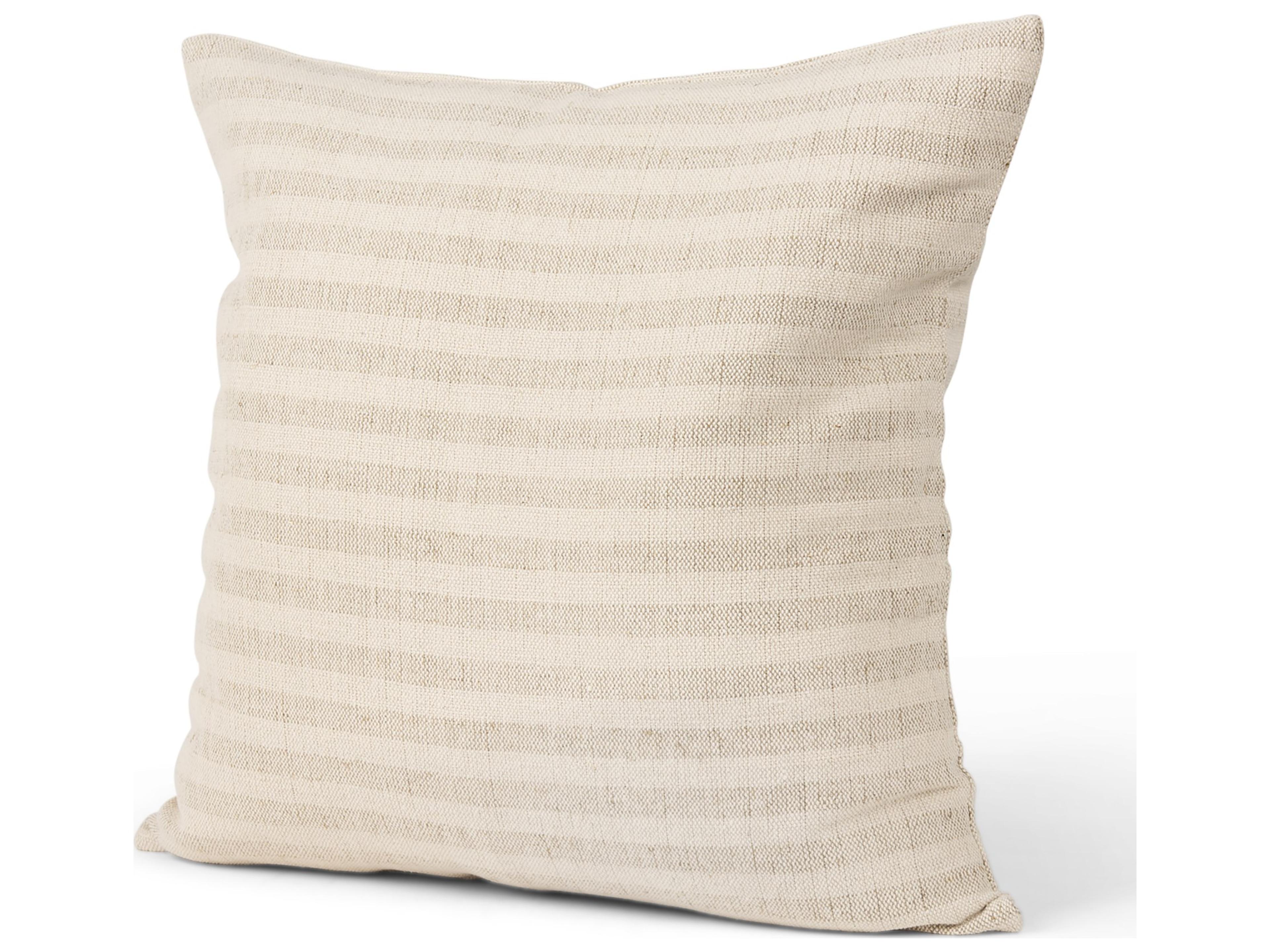 Jace Cream w/ Beige Stripe Linen-Cotton Square Decorative Pillow Cover