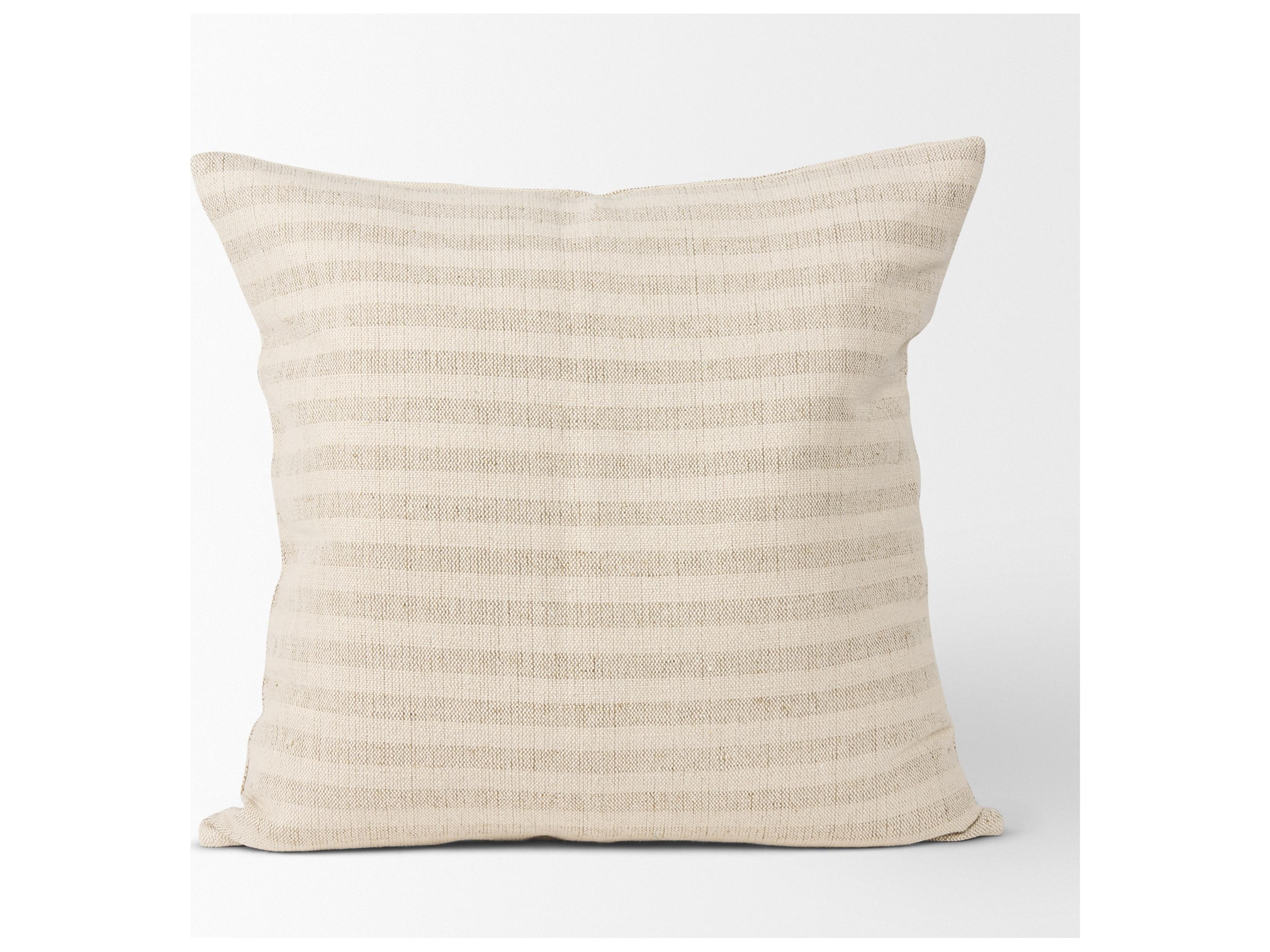 Mercana Jace Cream w/ Beige Stripe Linen-Cotton Square Decorative Pillow Cover