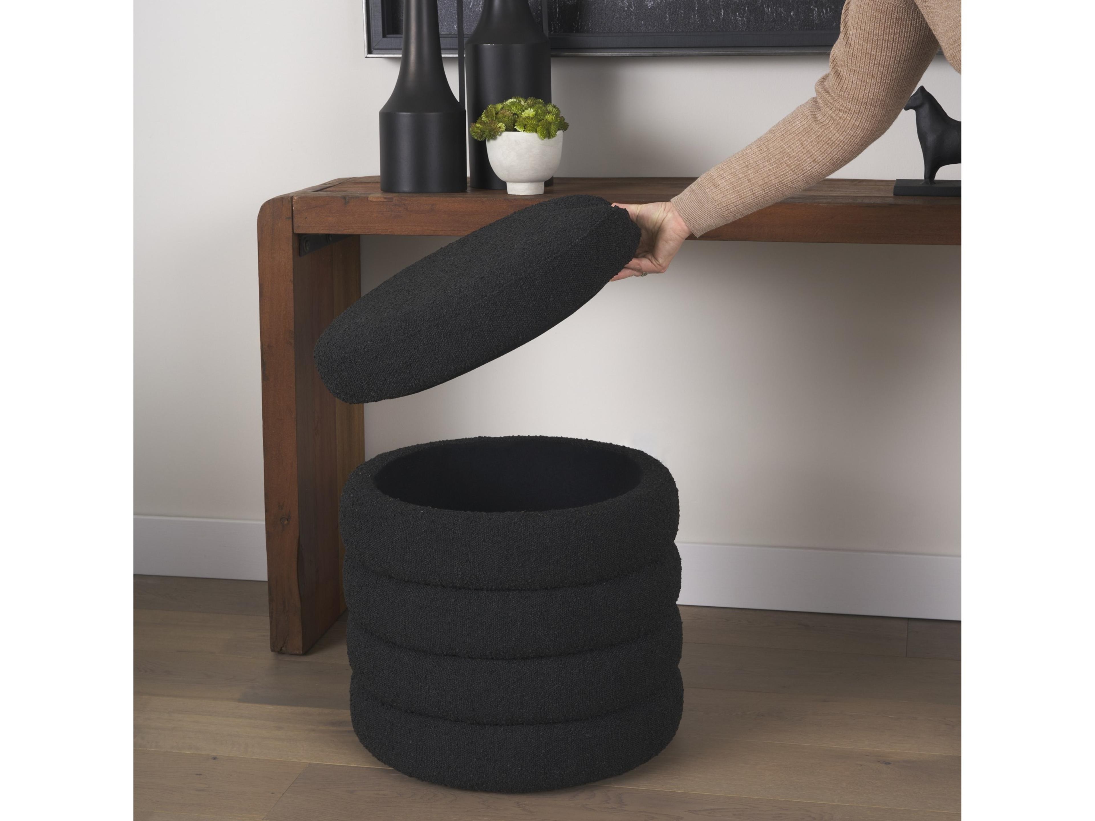 Mercana Elise Black Boucle Upholstered Storage Ottoman