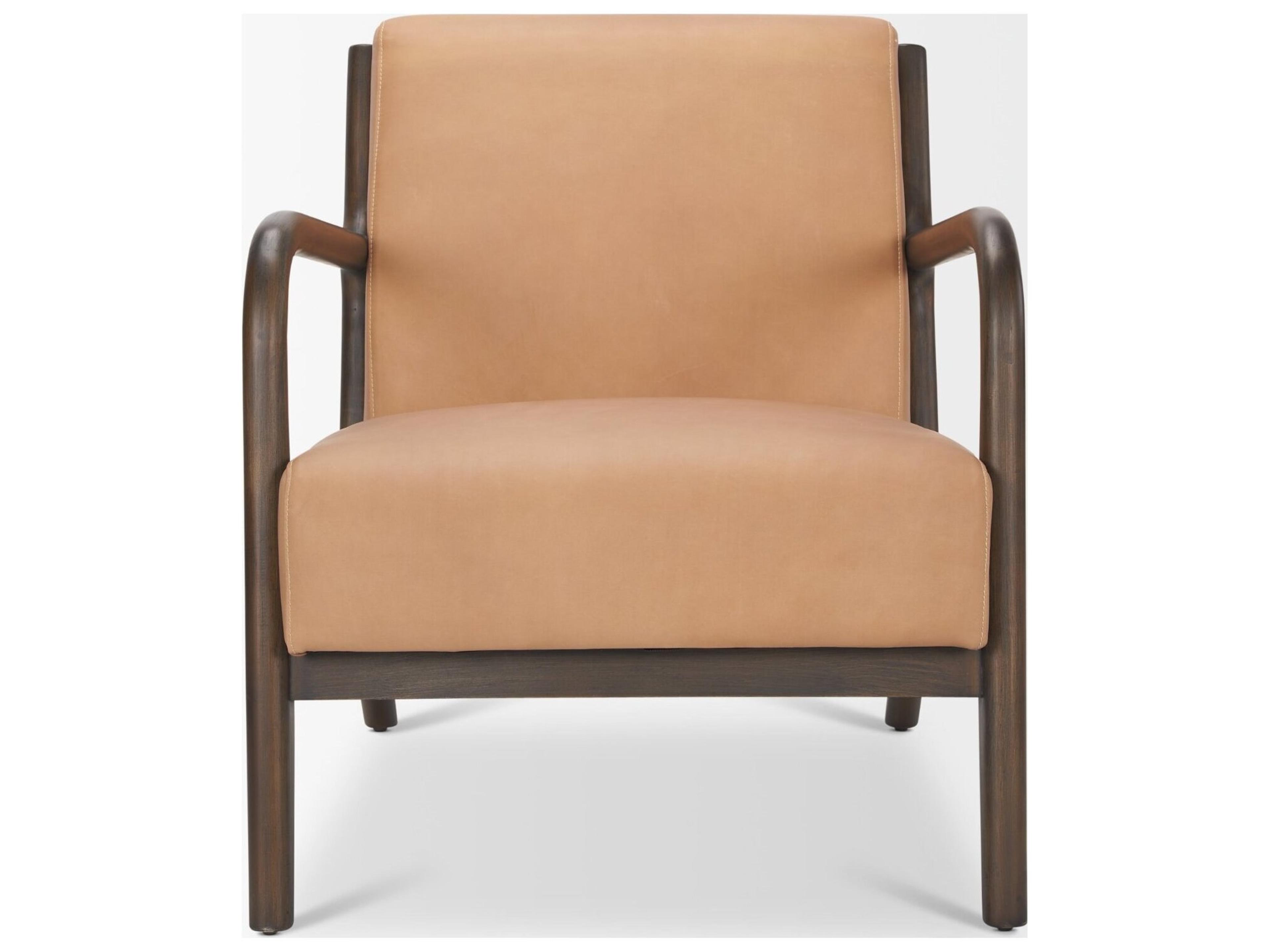 Mercana Cashel Accent Chair W/ Dark Brown Wood and Tan Genuine Leather