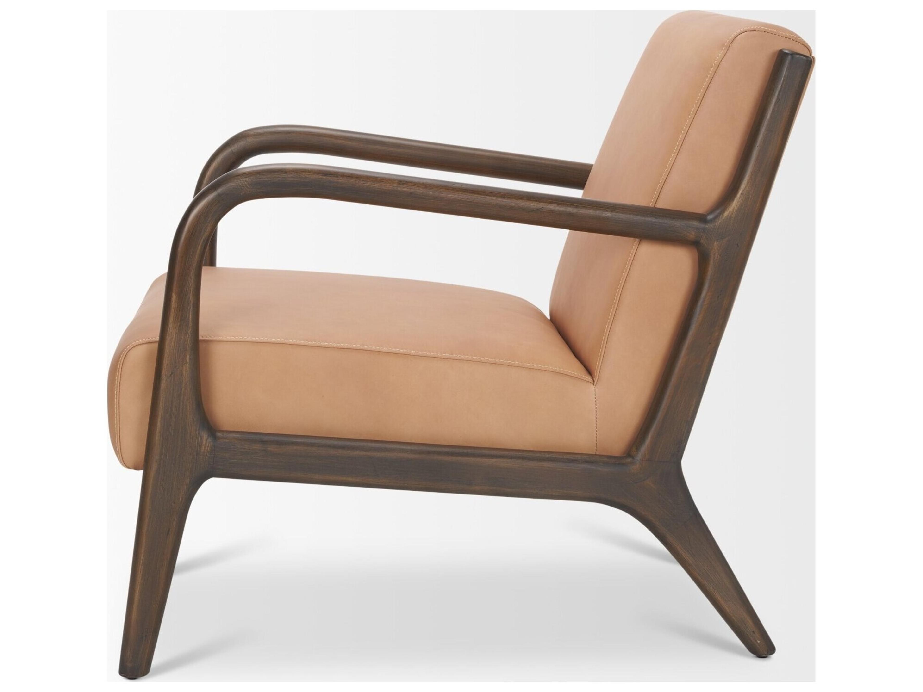 Mercana Cashel Accent Chair W/ Dark Brown Wood and Tan Genuine Leather