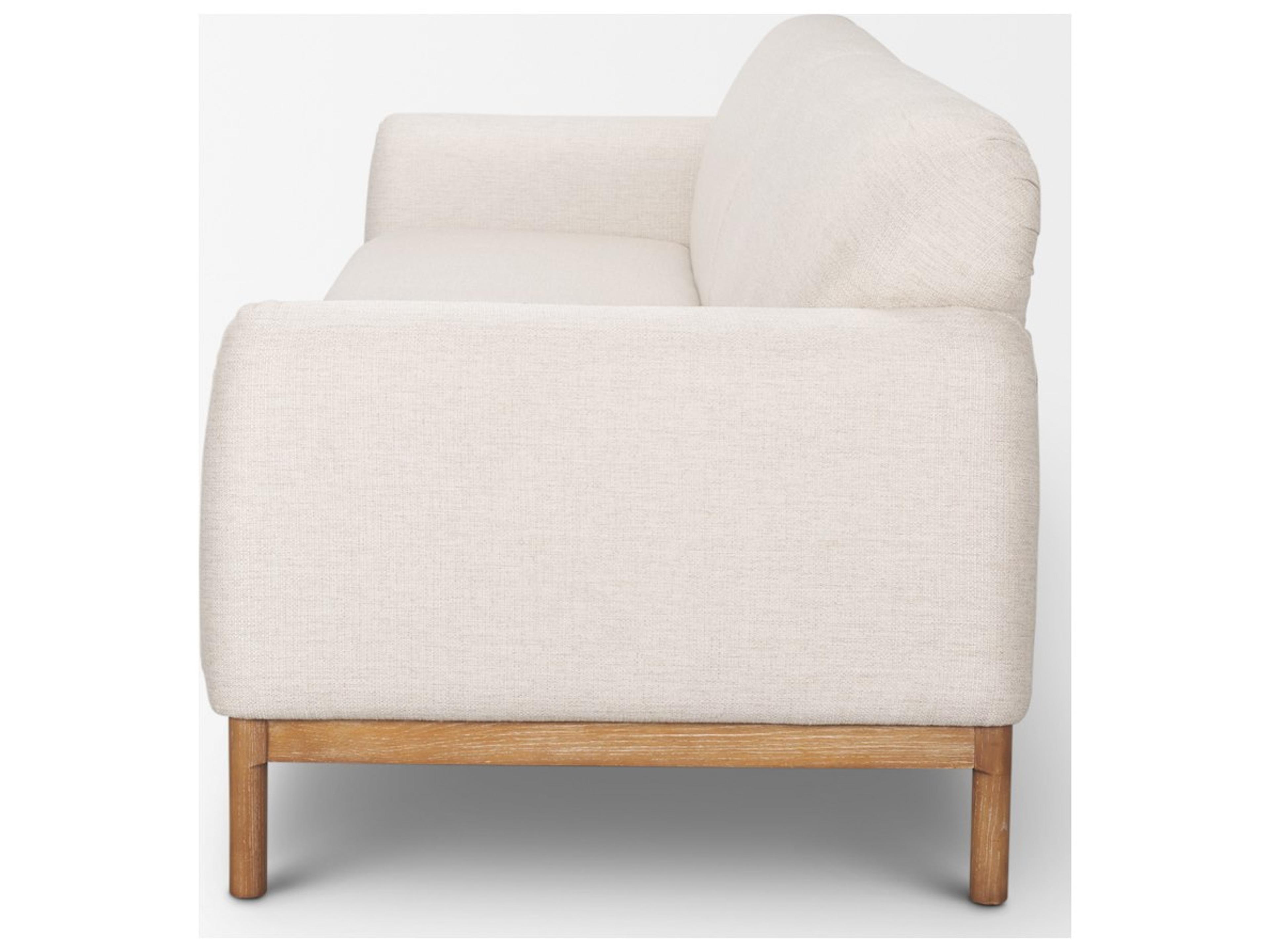 Mercana Hale Sofa W/ Medium Brown Wood and Oatmeal Fabric