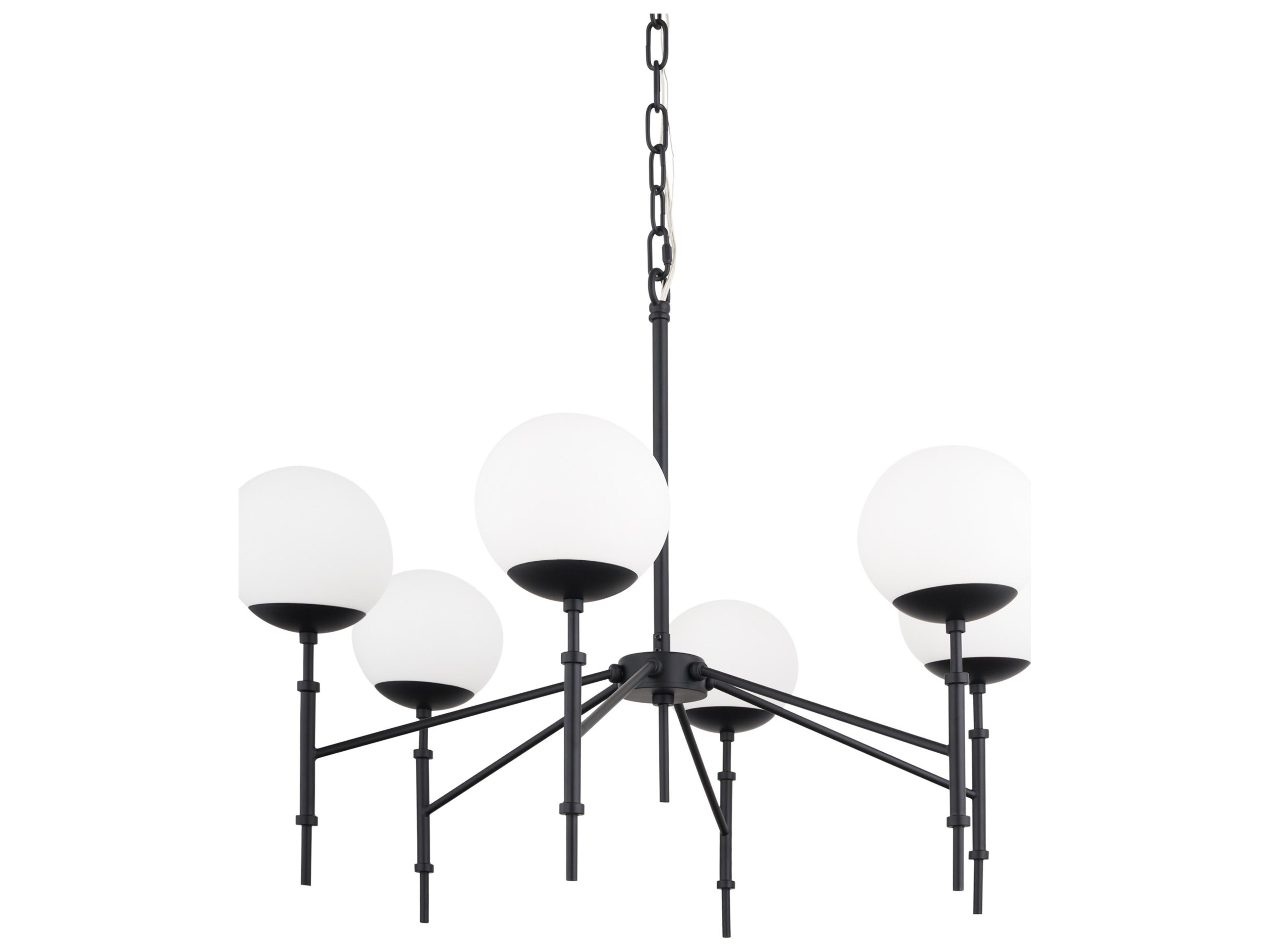 Edie Matte Black Metal w/ Frosted Glass Globes 6-Light Chandelier