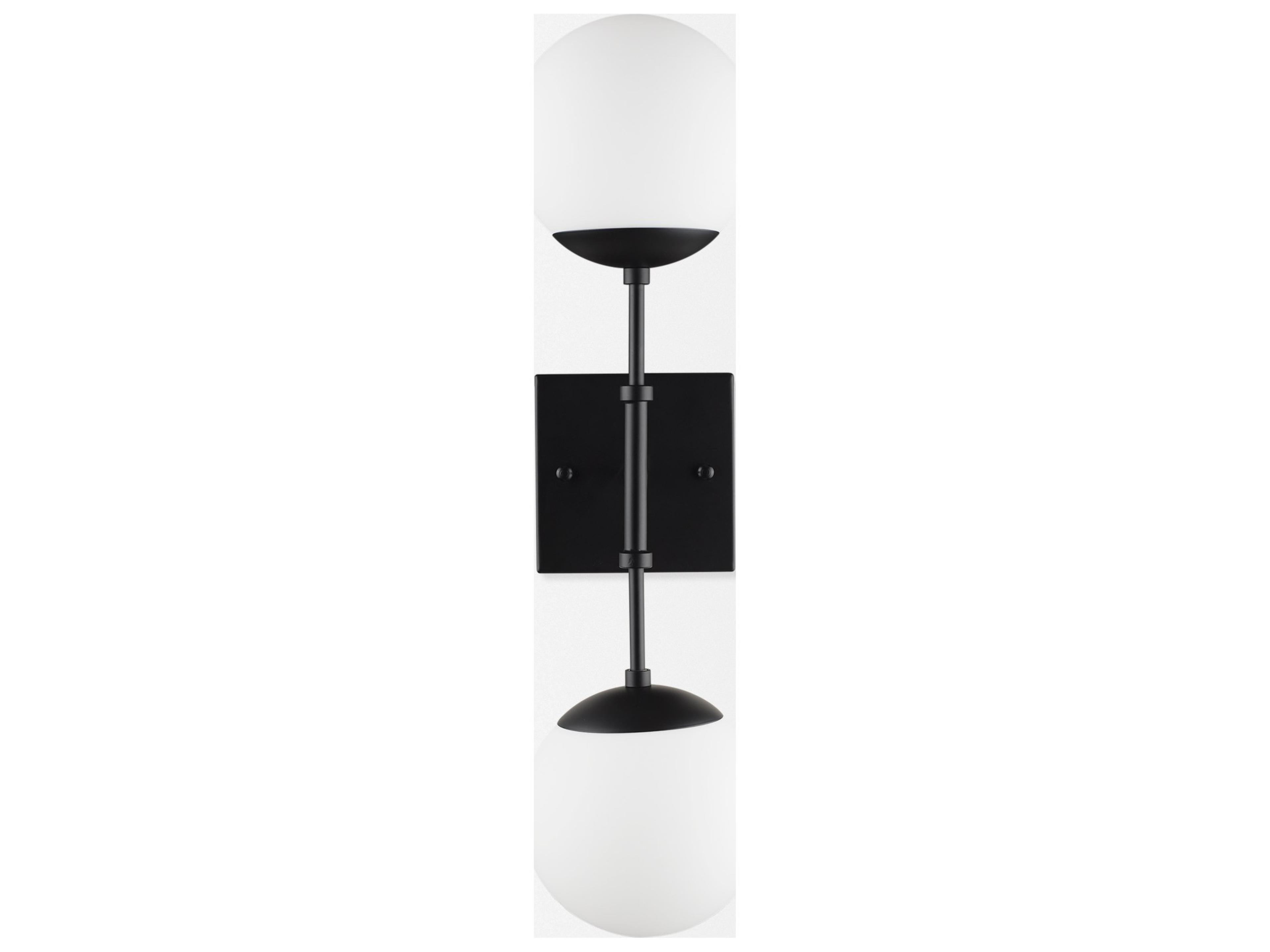 Mercana Edie Matte Black Metal w/ Frosted Glass Globes 2-Light Wall Sconce
