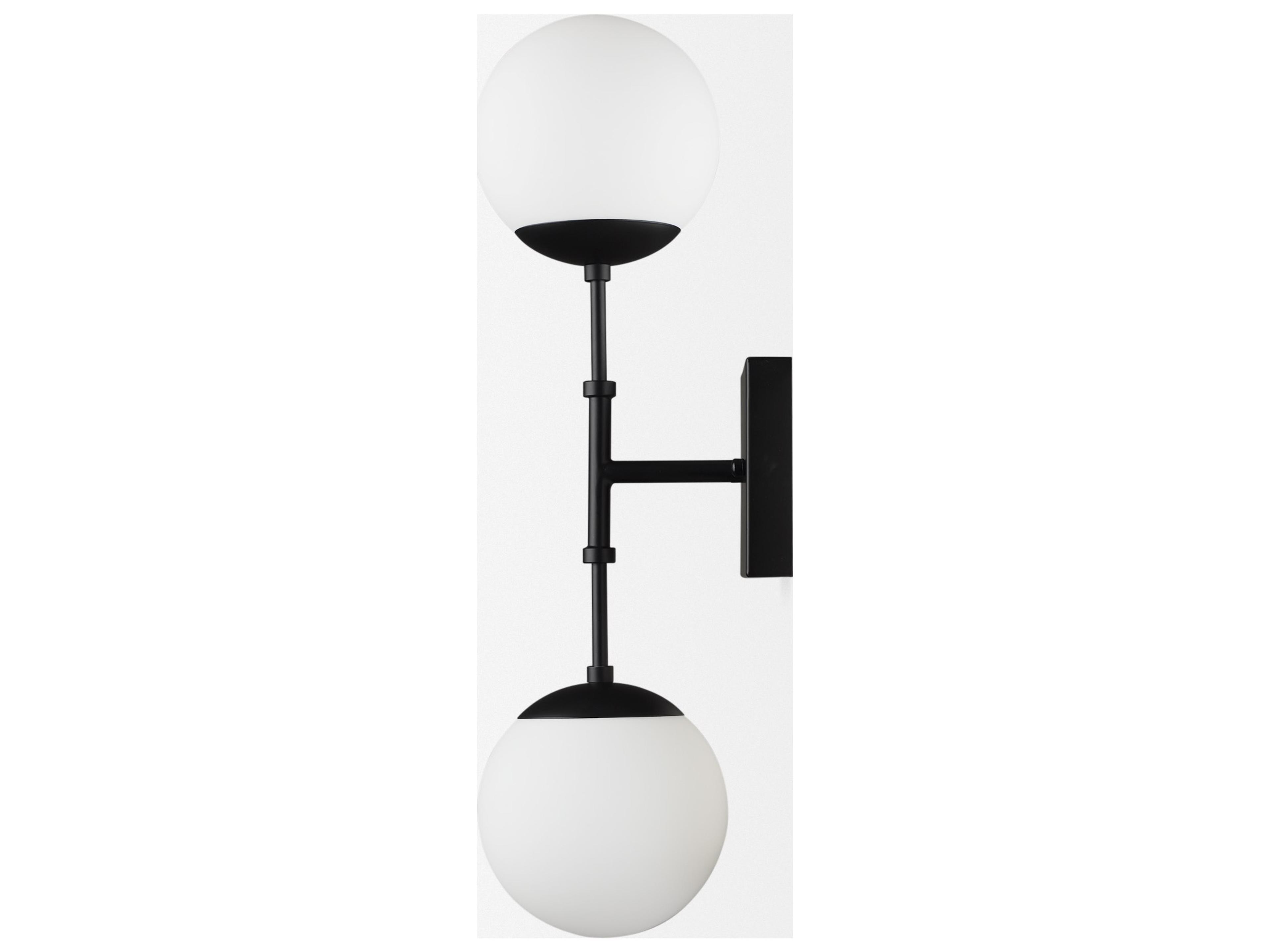 Mercana Edie Matte Black Metal w/ Frosted Glass Globes 2-Light Wall Sconce