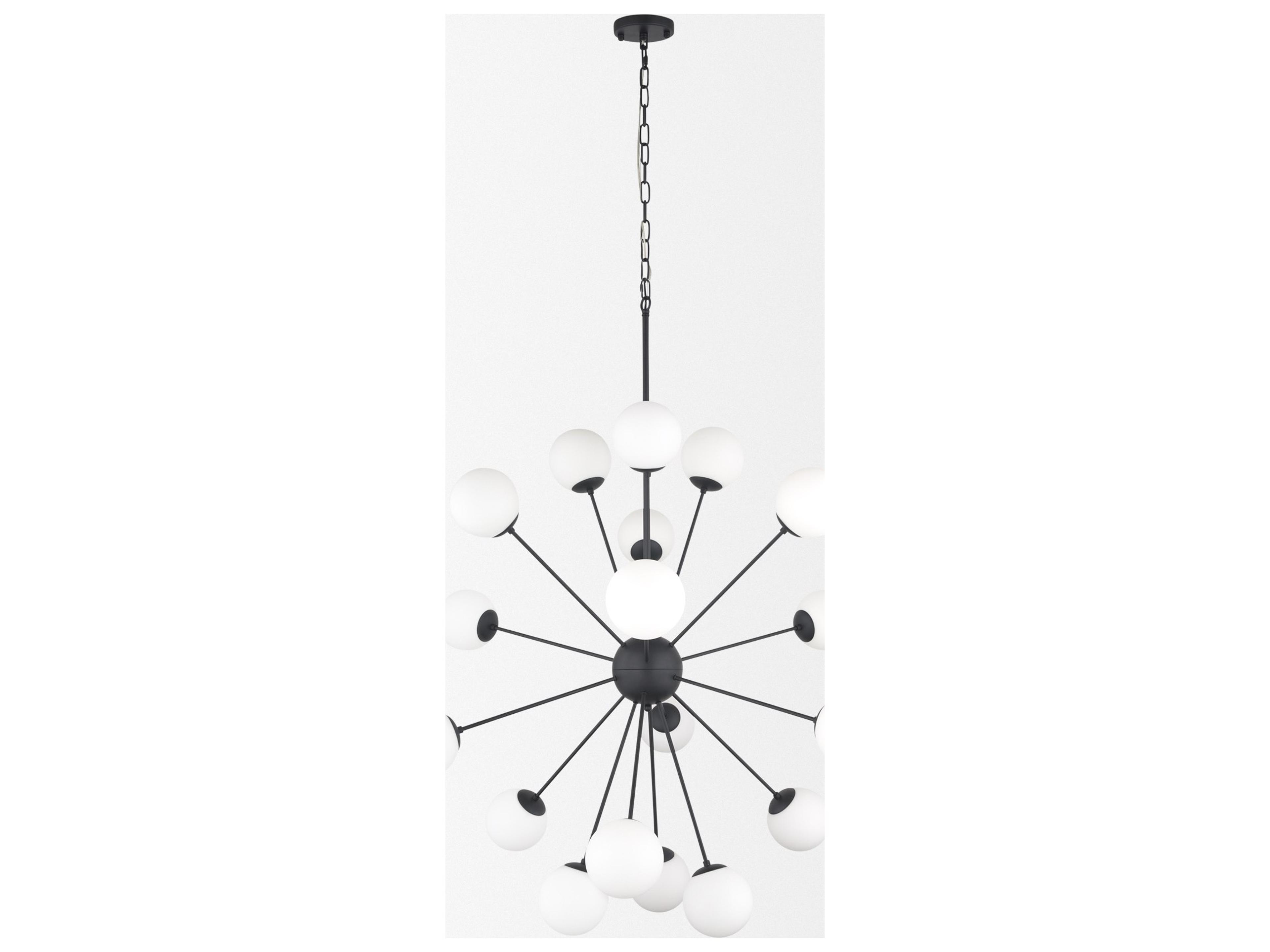 Mercana Barbara Matte Black Metal w/ Frosted Glass Globes 18-Light Chandelier