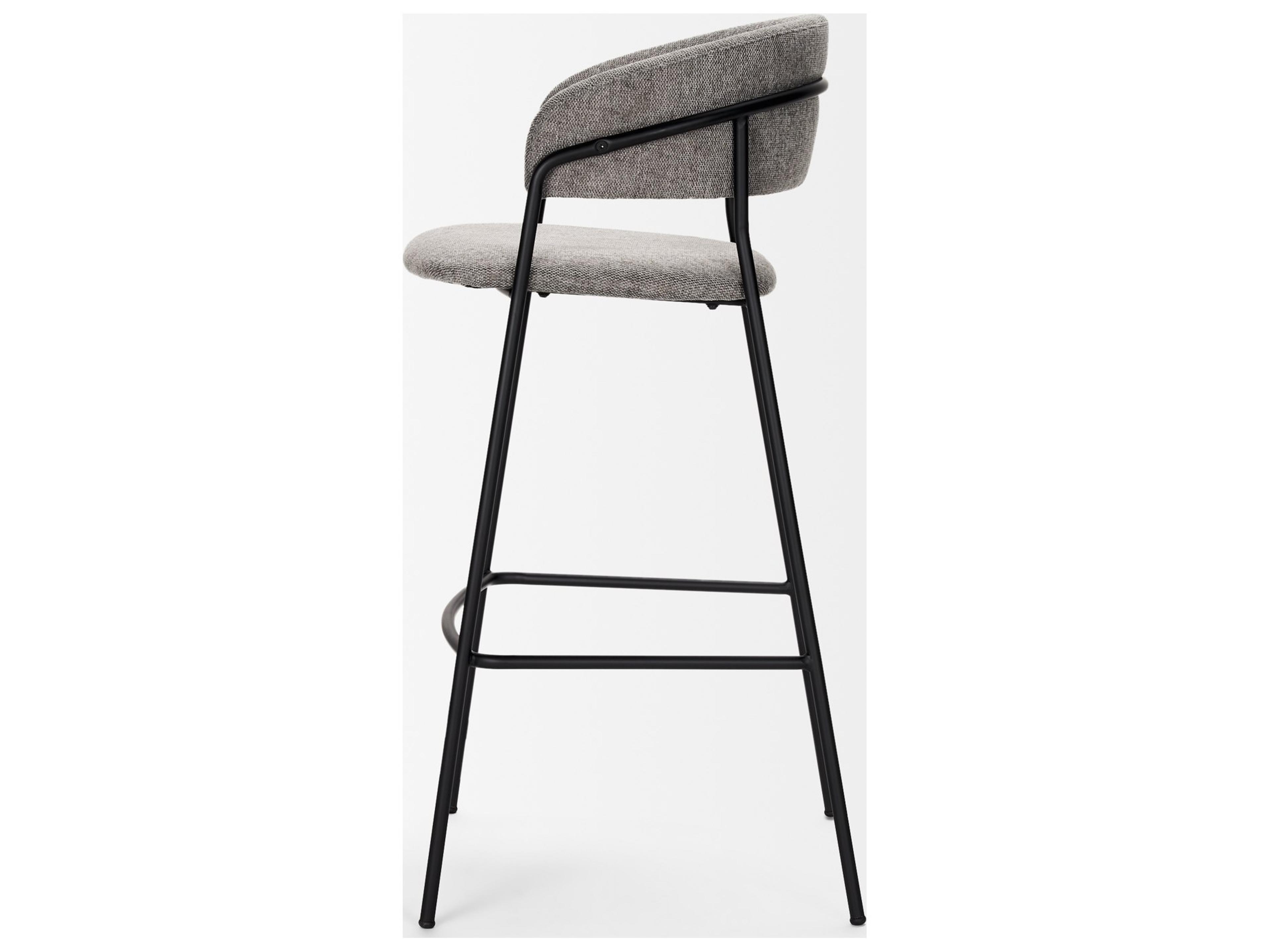 Mercana Carolyn Bar Stool w/ Gray Fabric & Matte Black Metal