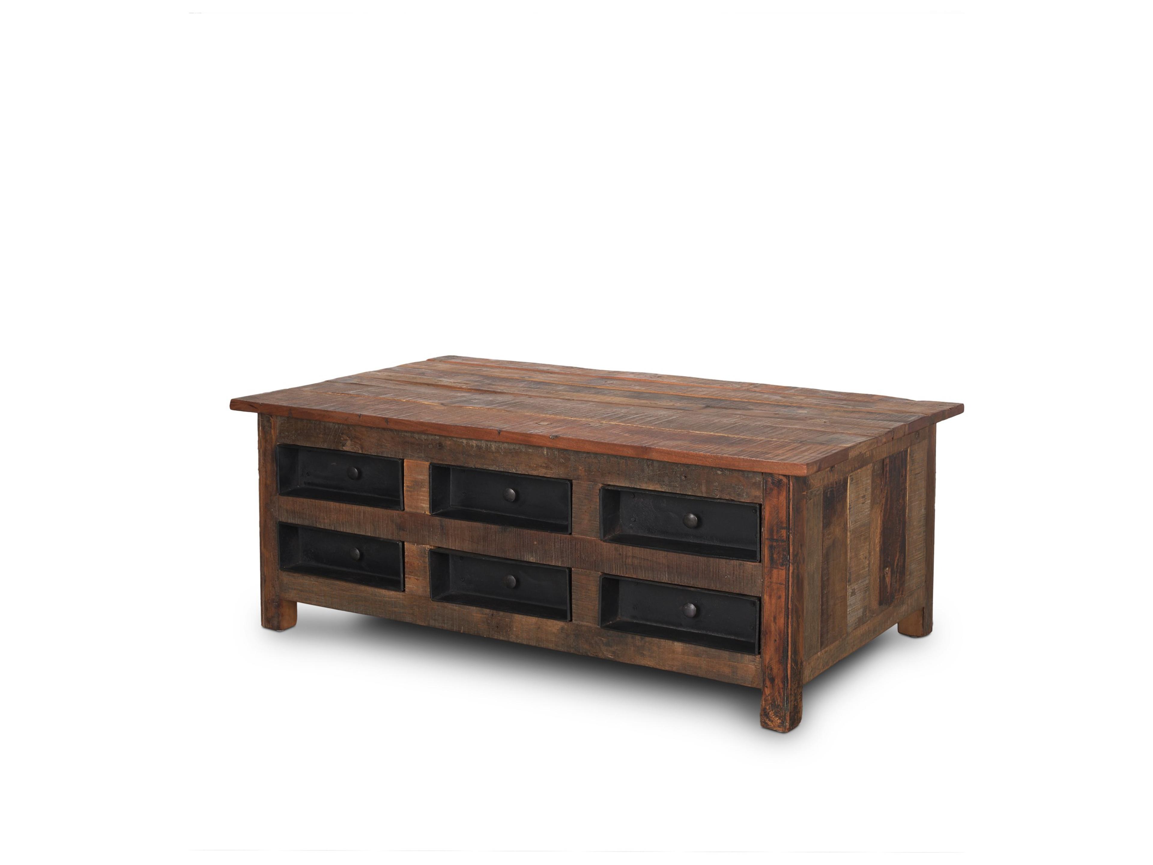 Wilton Brown Wood w/ 12 Black Metal Drawers Coffee Table
