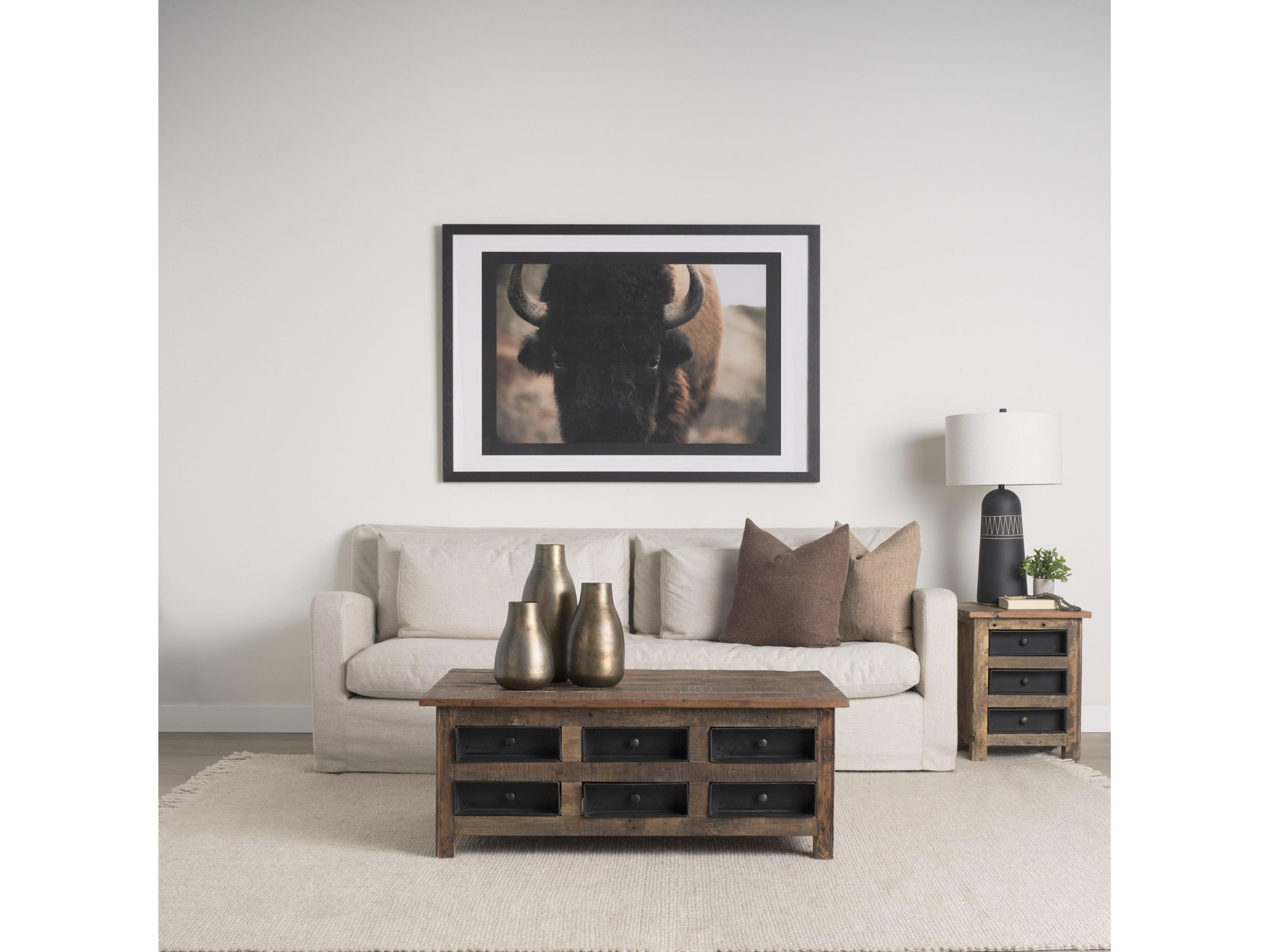 Mercana Wilton Brown Wood w/ 12 Black Metal Drawers Coffee Table