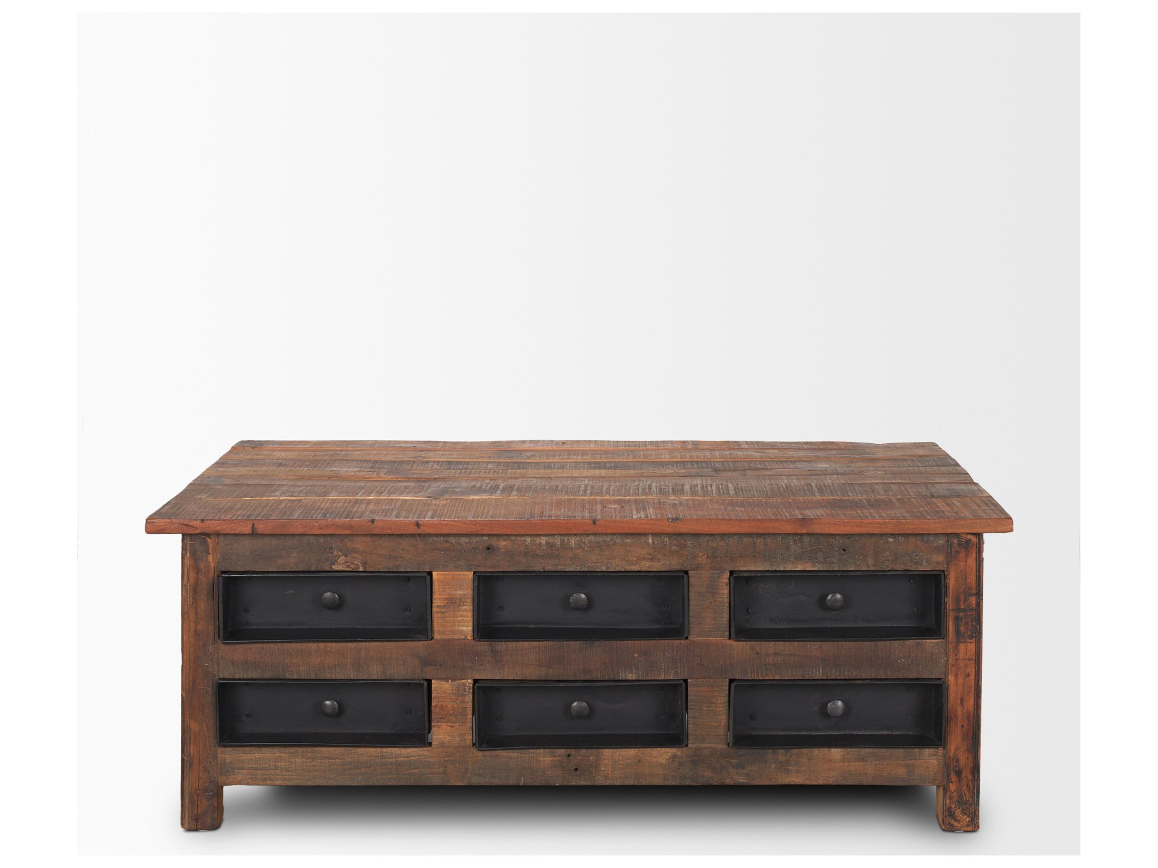 Mercana Wilton Brown Wood w/ 12 Black Metal Drawers Coffee Table