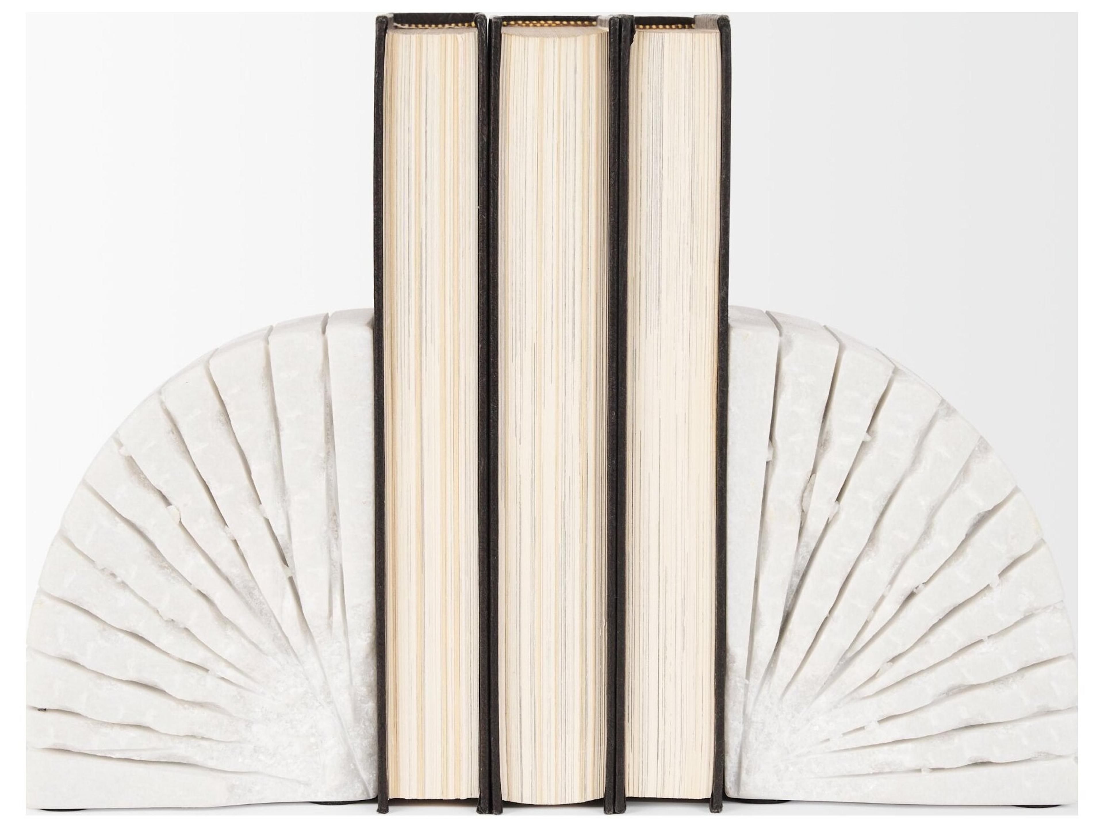 Mercana Stept White Marble Bookends w/rough carving (set of 2)