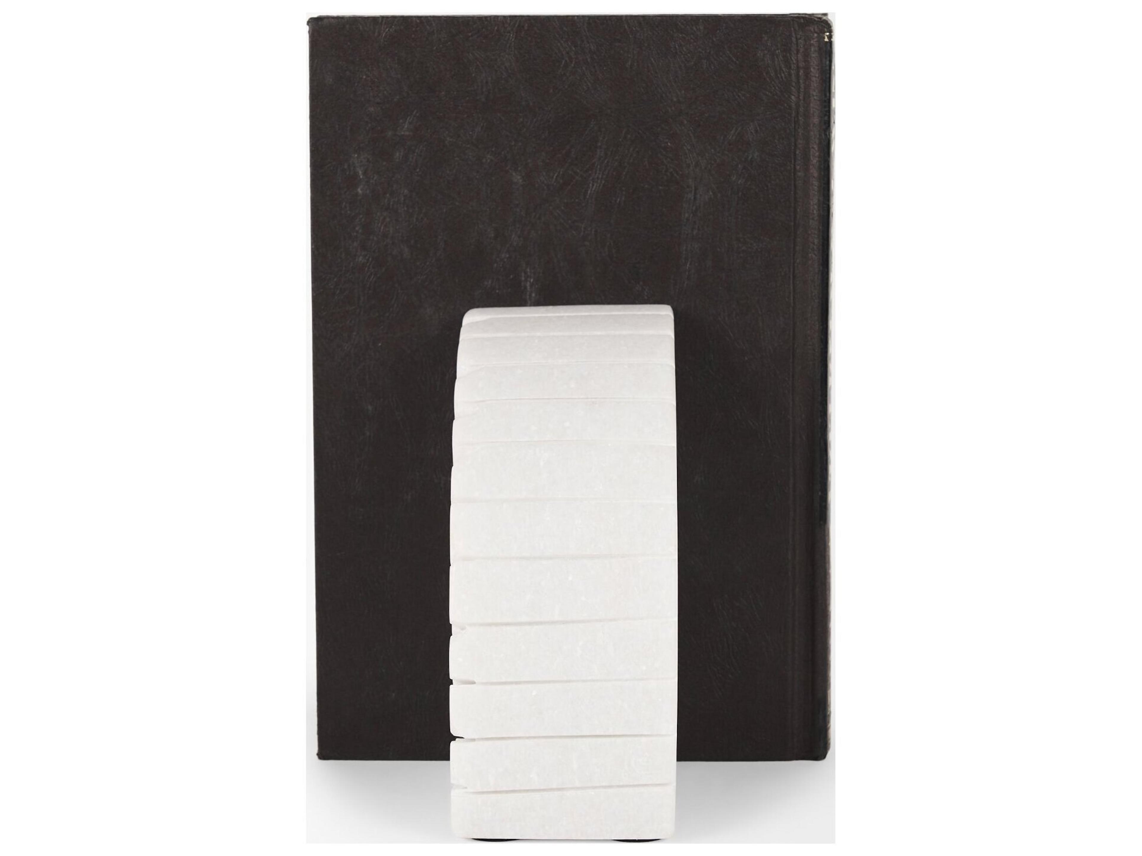 Mercana Stept White Marble Bookends w/rough carving (set of 2)