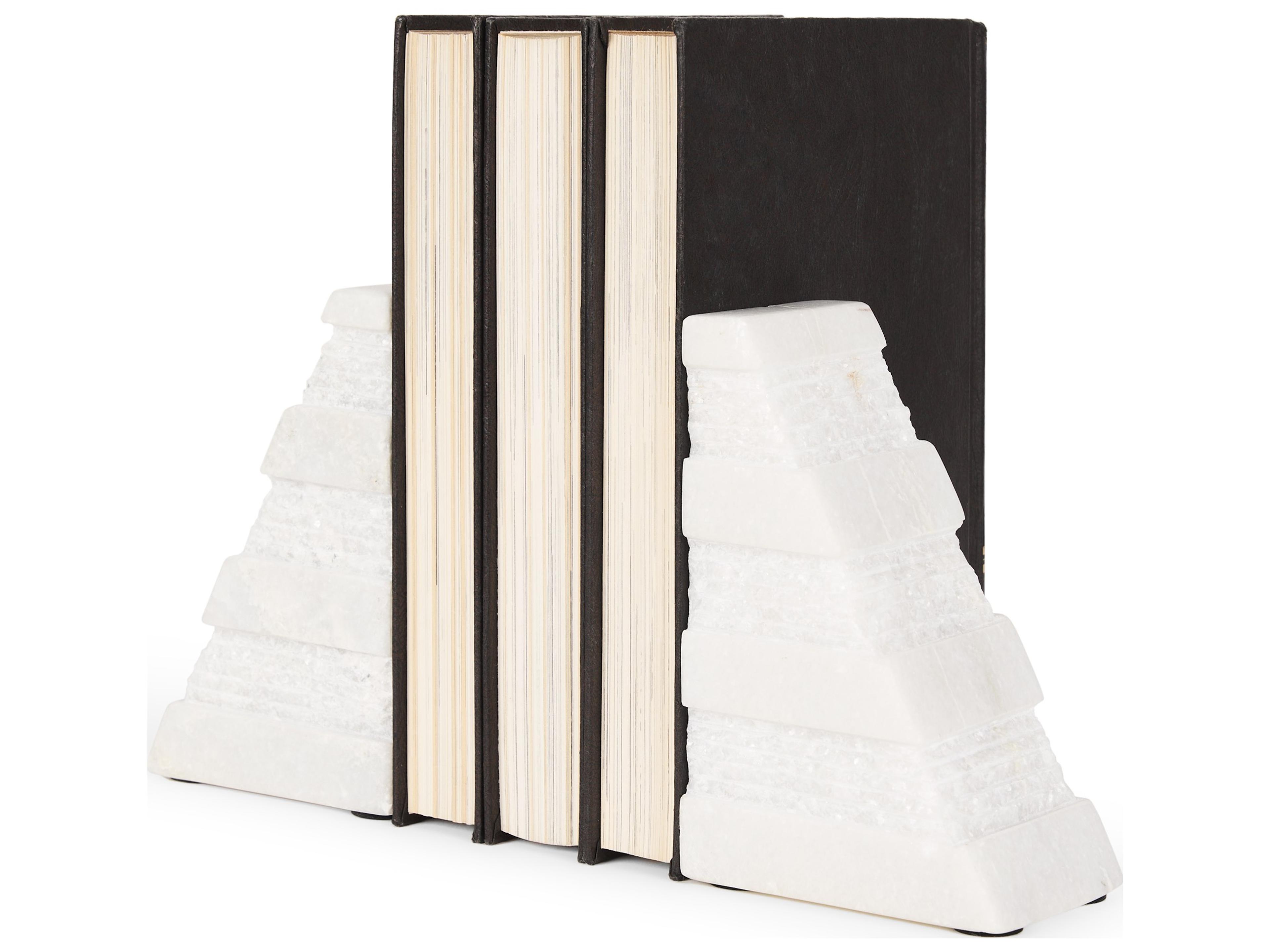 Mercana Cavetto White Marble Bookends w/rough carving S/2