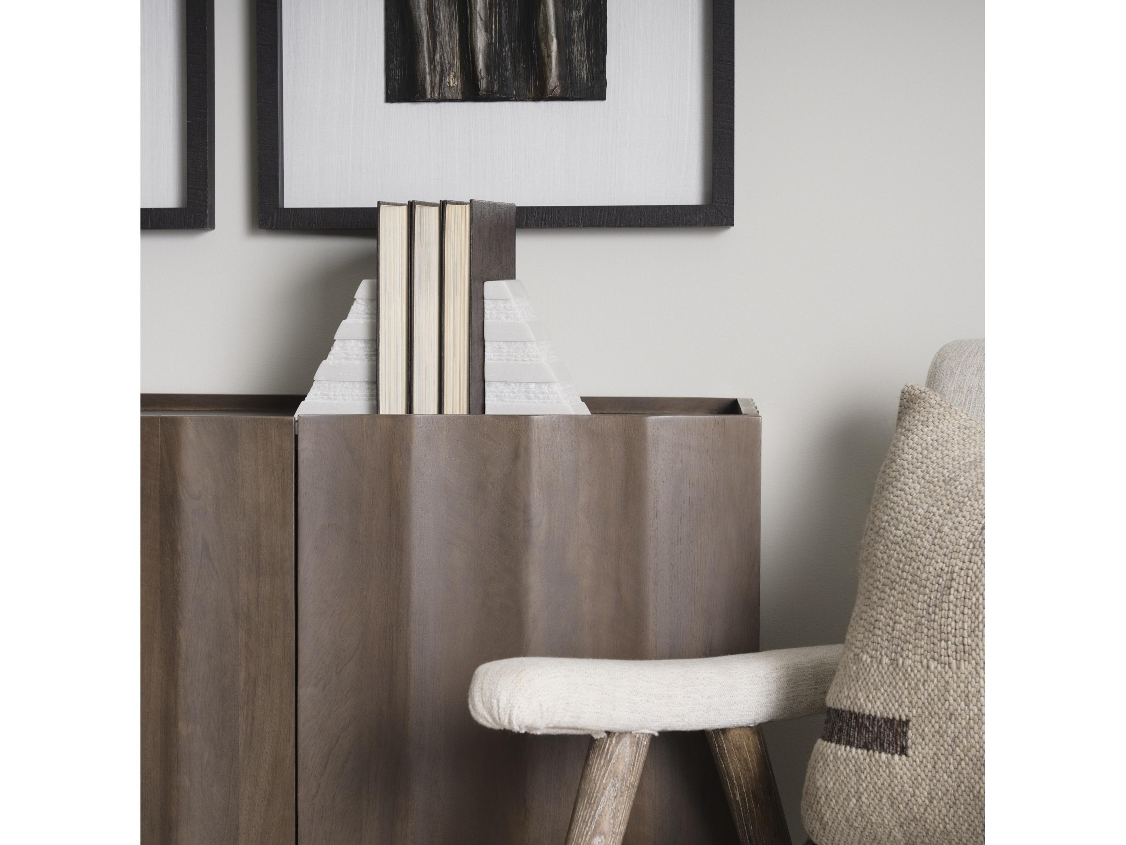 Mercana Cavetto White Marble Bookends w/rough carving S/2