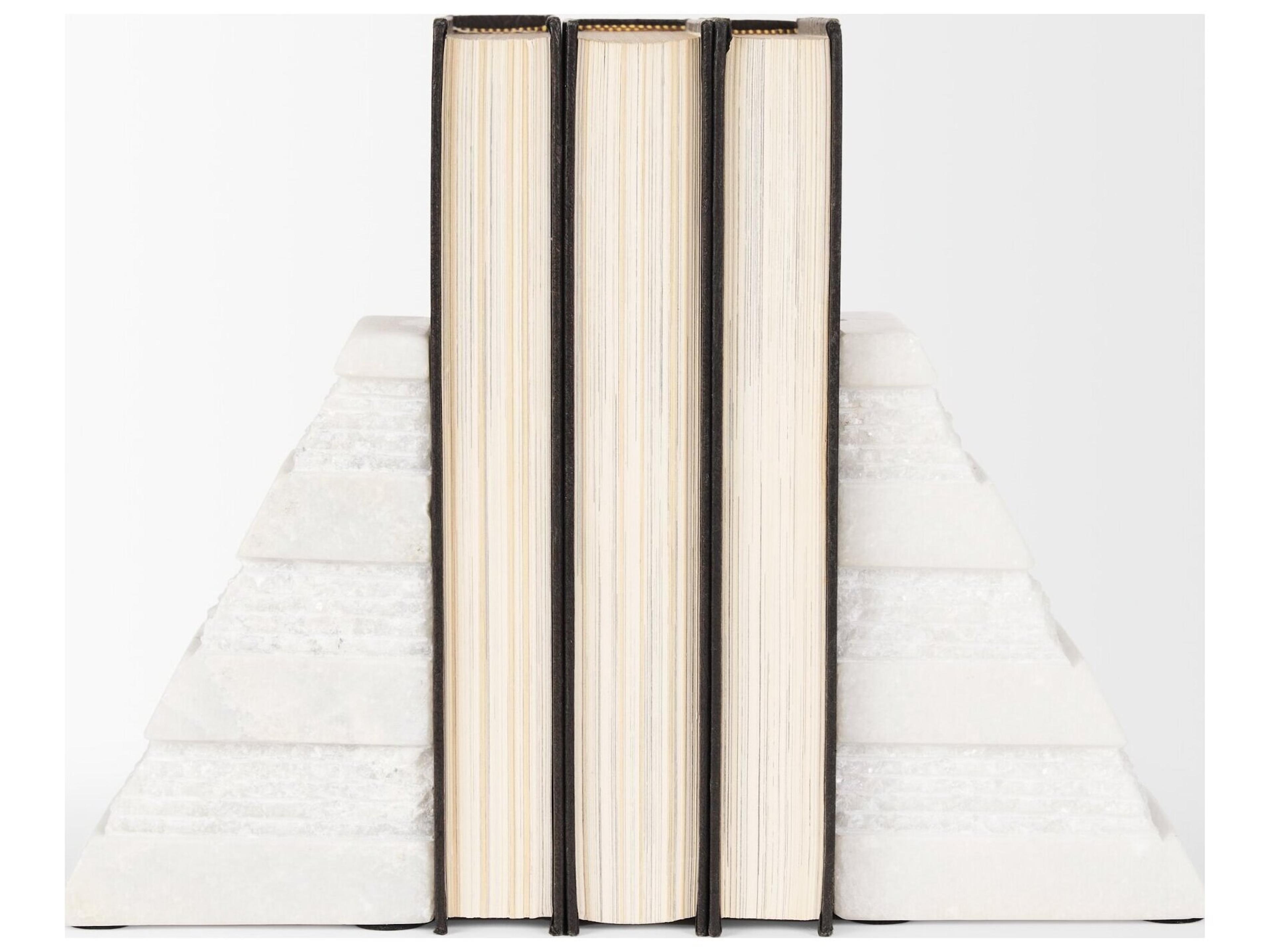 Mercana Cavetto White Marble Bookends w/rough carving S/2