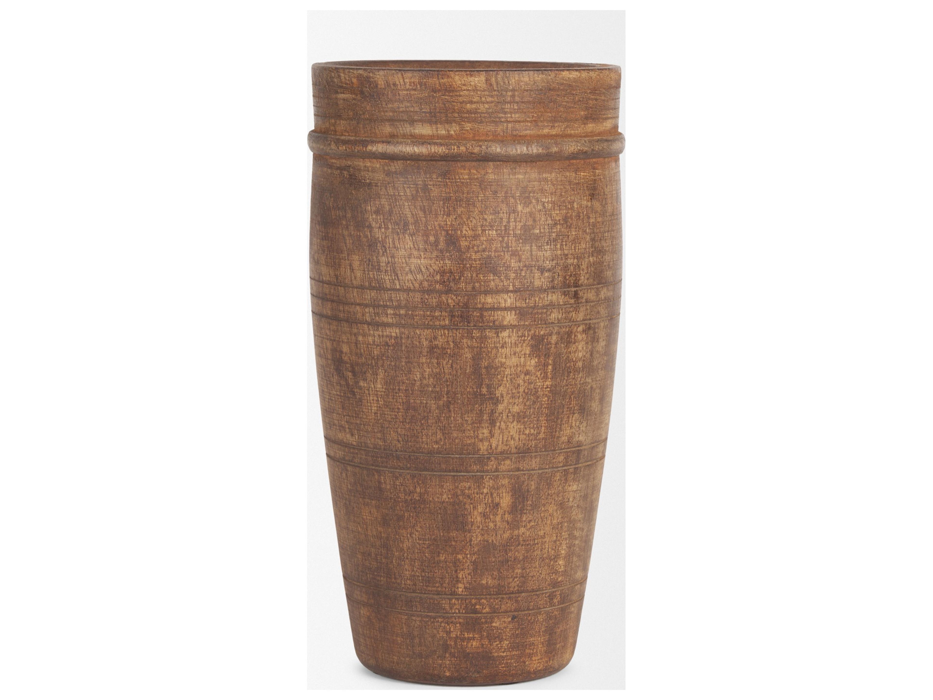 Mercana Porta Large Medium Brown Reclaimed Wooden Pot