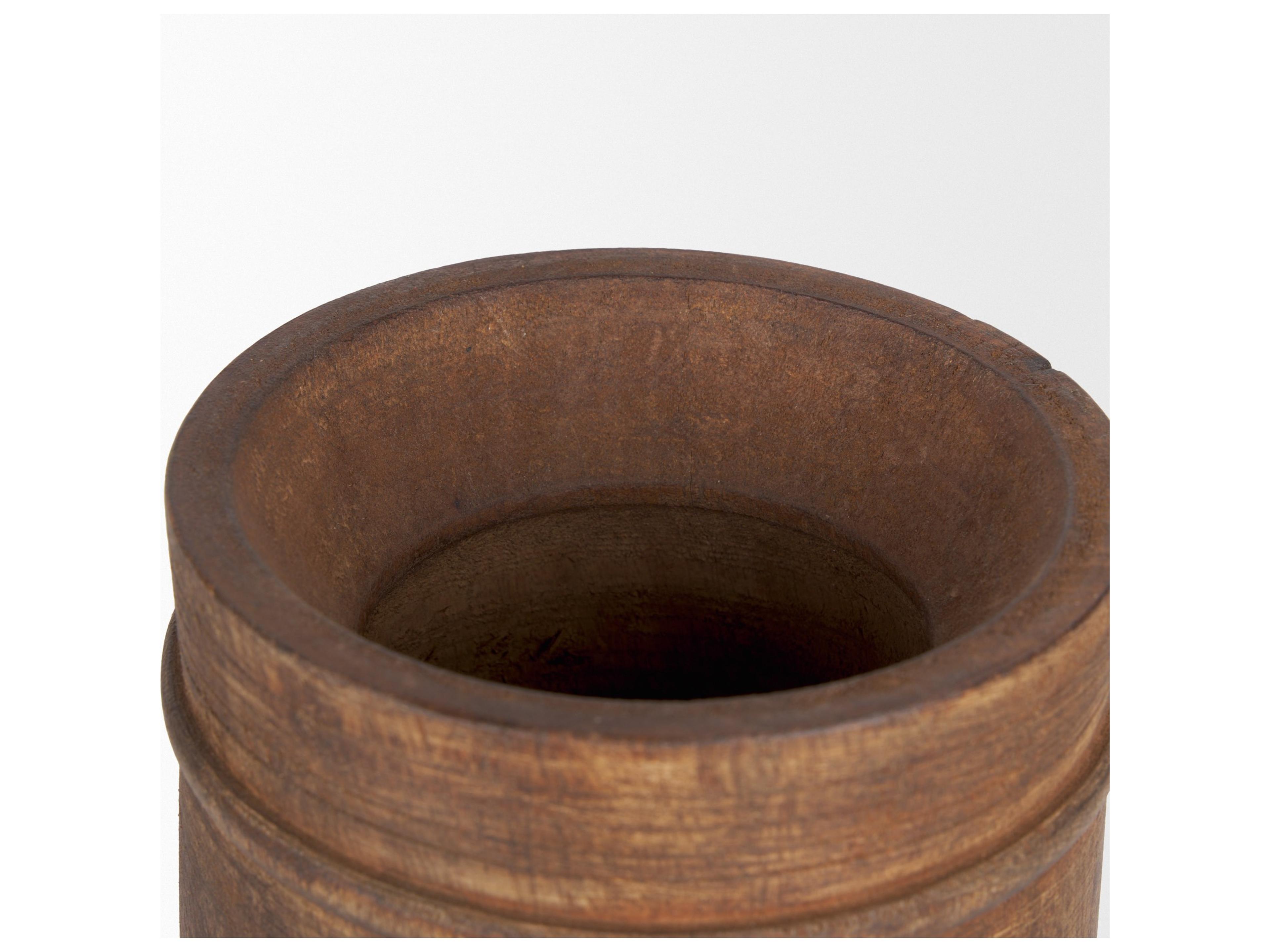 Mercana Porta Large Medium Brown Reclaimed Wooden Pot