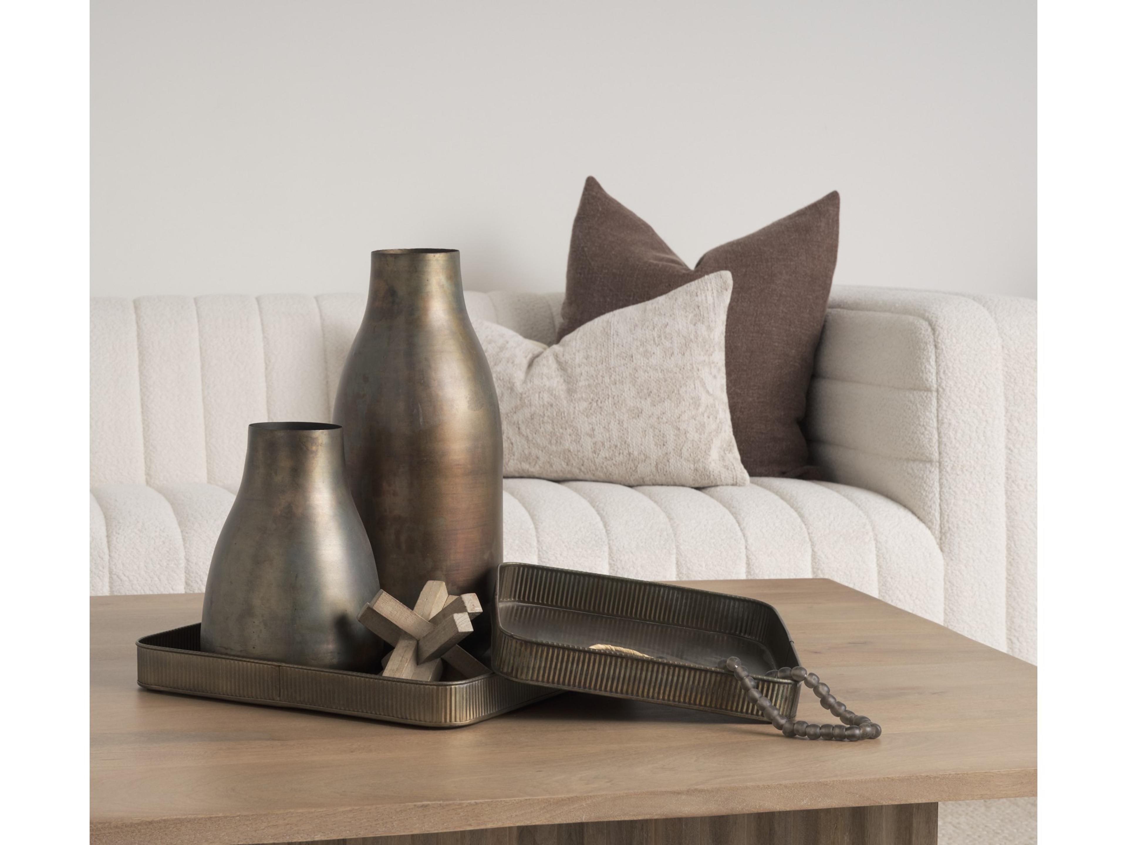 Mercana Varun Square Antiqued Brass Metal Tray (Set of 2)