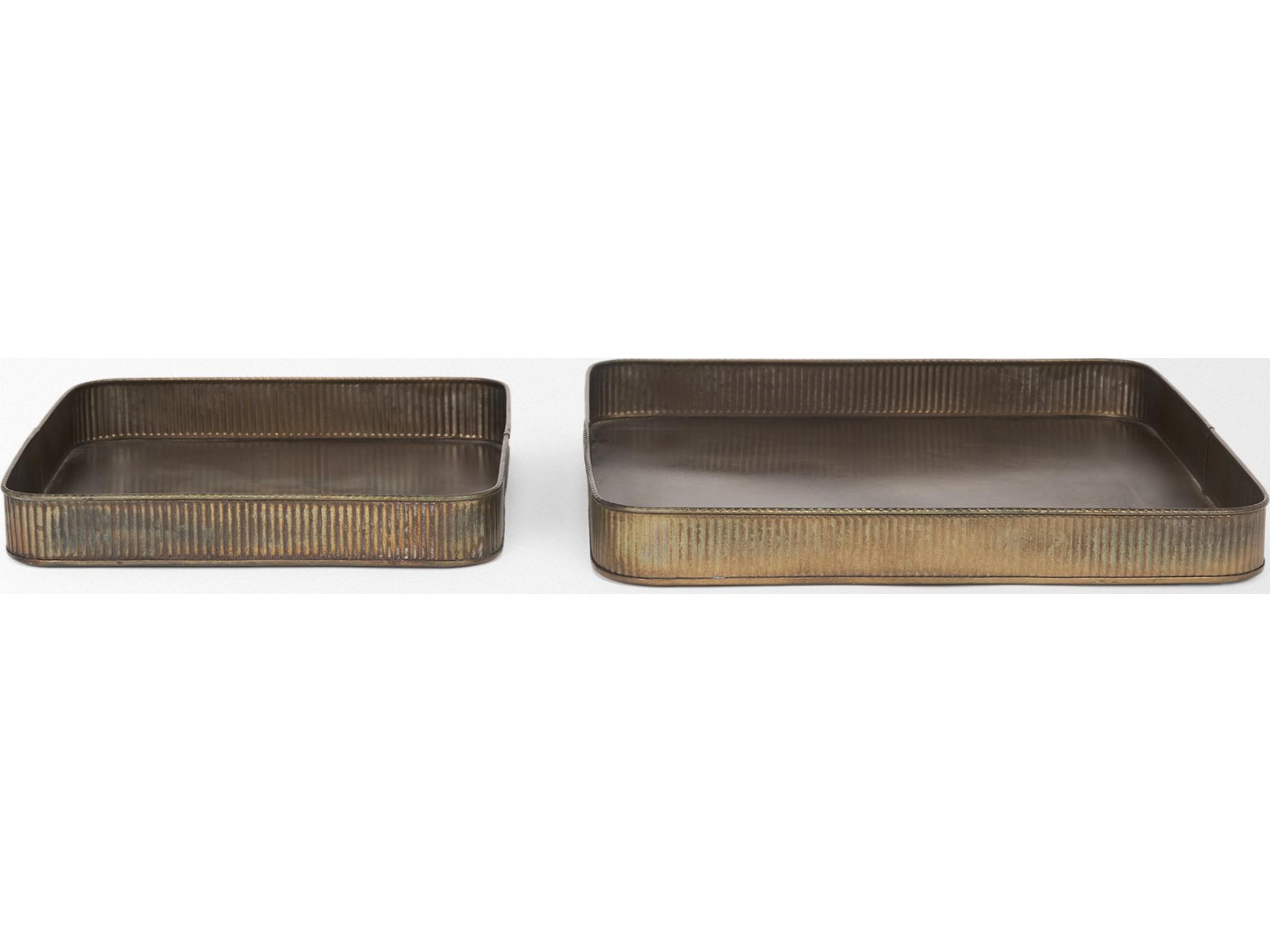 Mercana Varun Square Antiqued Brass Metal Tray (Set of 2)