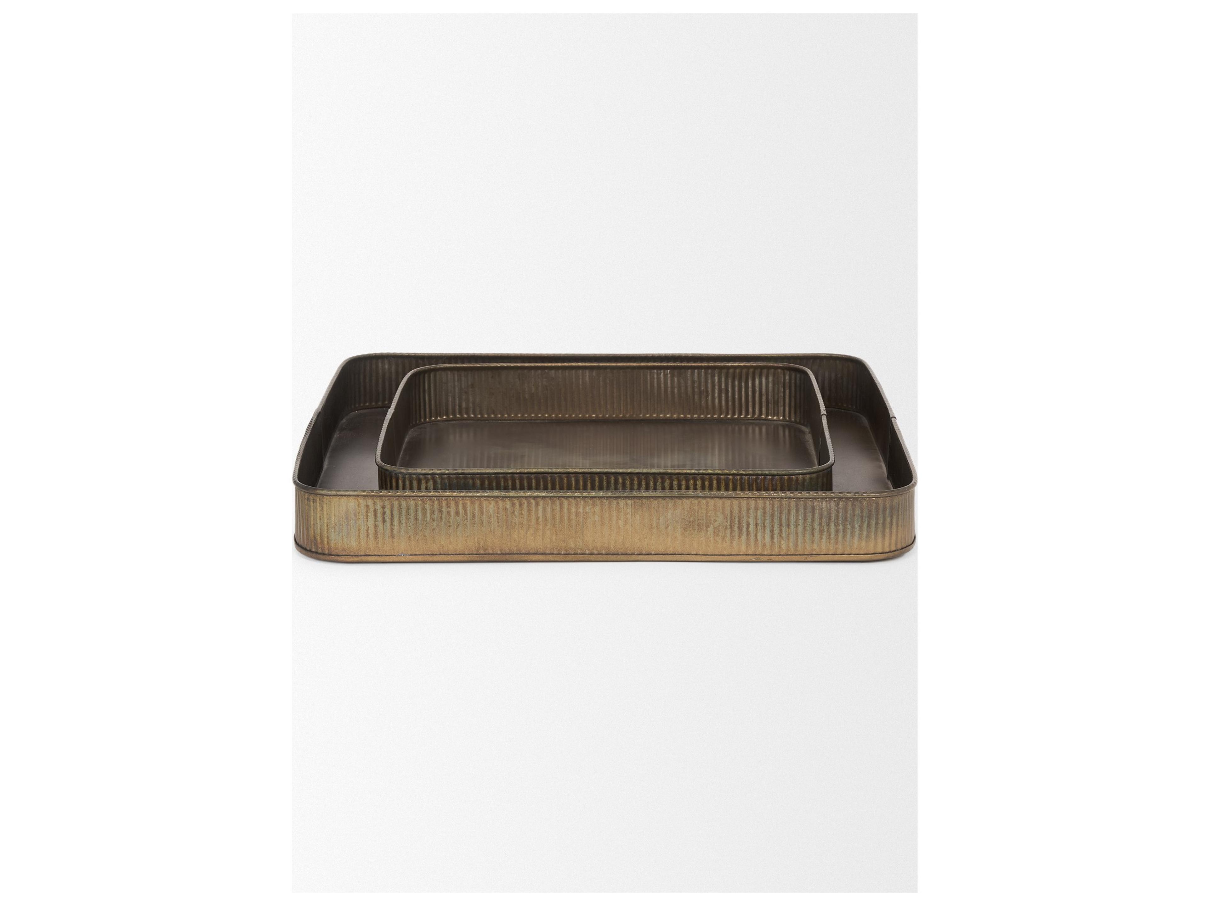 Mercana Varun Square Antiqued Brass Metal Tray (Set of 2)
