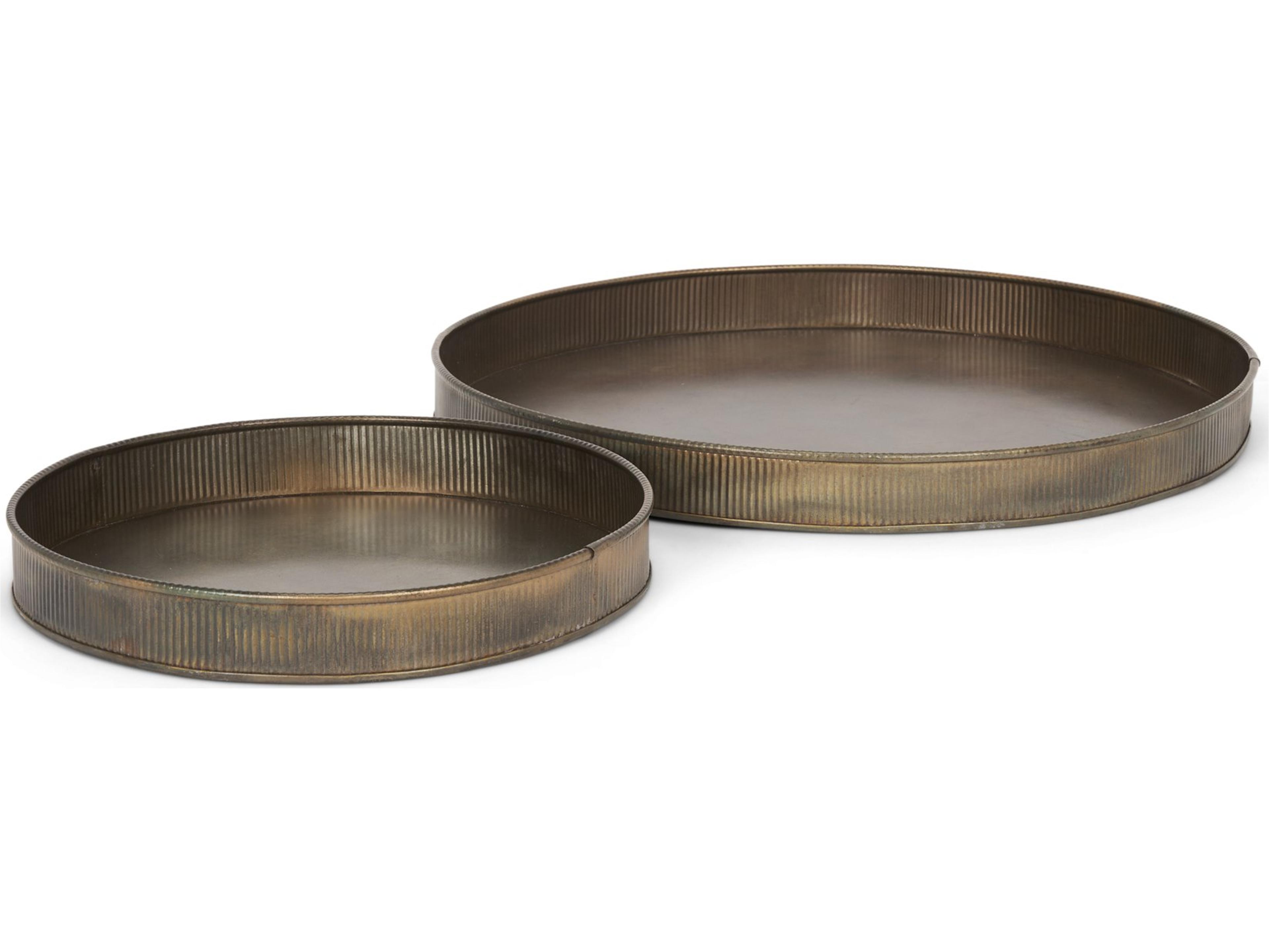 Varun Round Antiqued Brass Metal Tray (Set of 2)