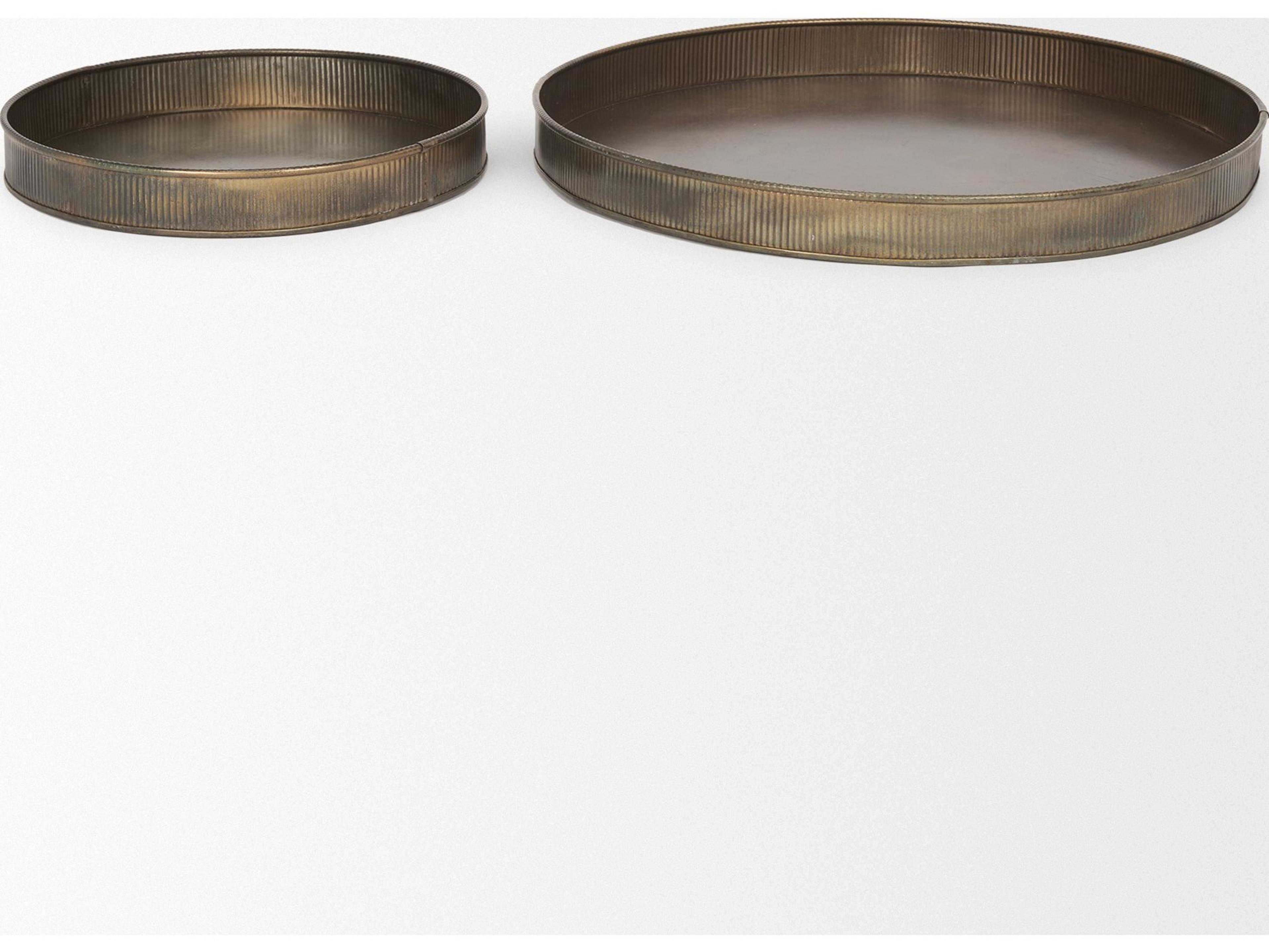 Mercana Varun Round Antiqued Brass Metal Tray (Set of 2)