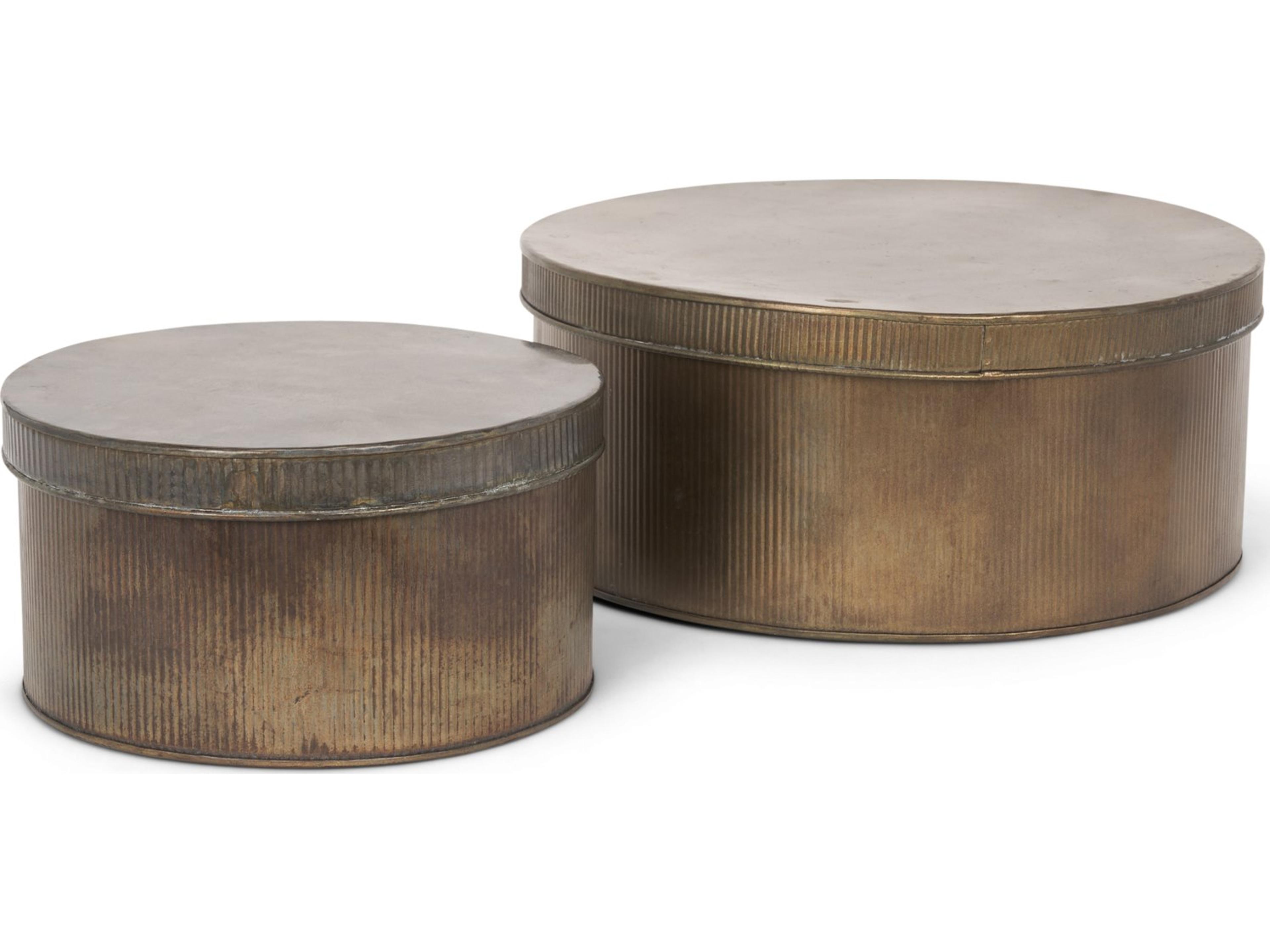 Mercana Josephine Round Antique Gold Metal Box (Set of 2)