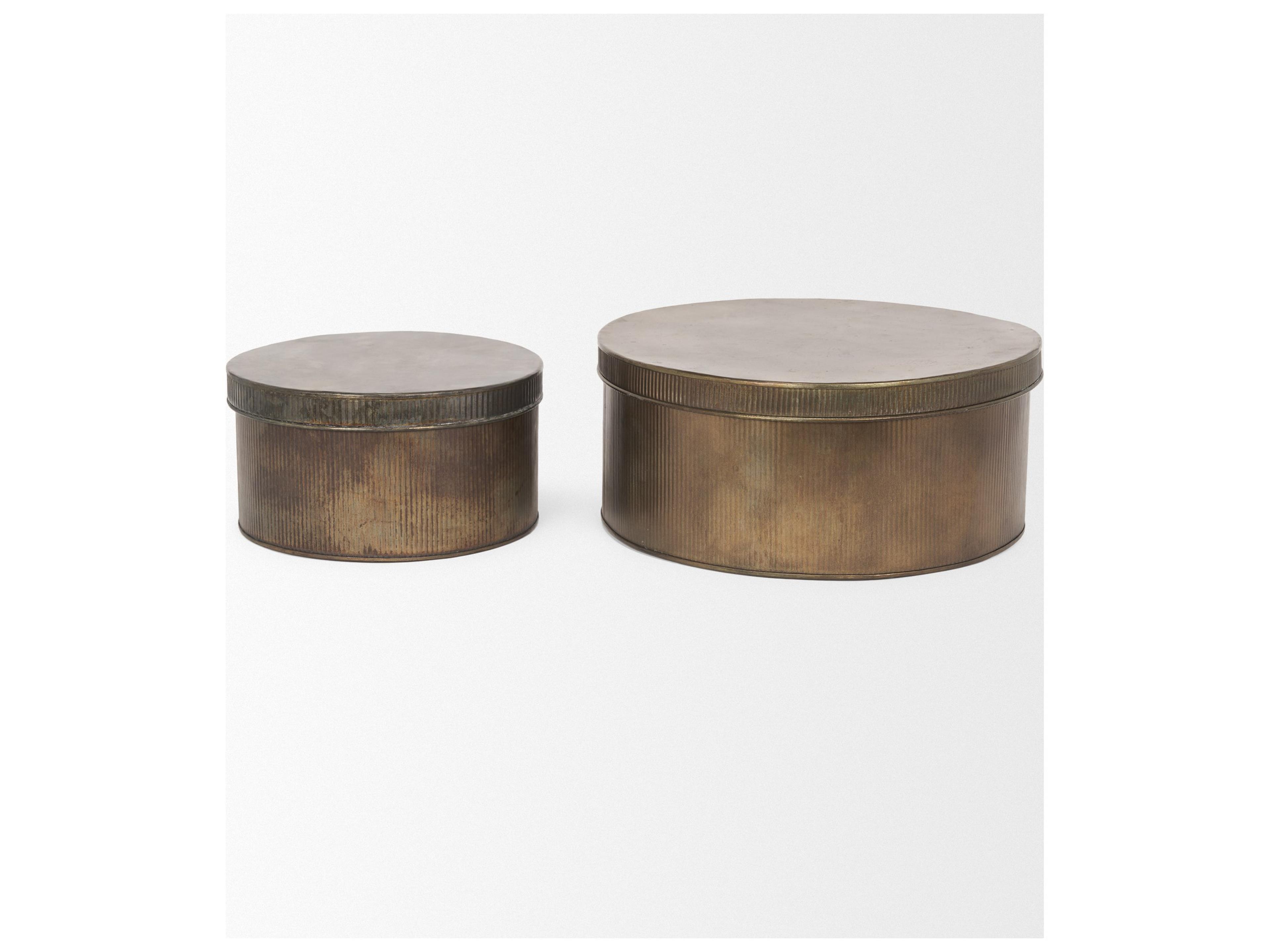 Mercana Josephine Round Antique Gold Metal Box (Set of 2)