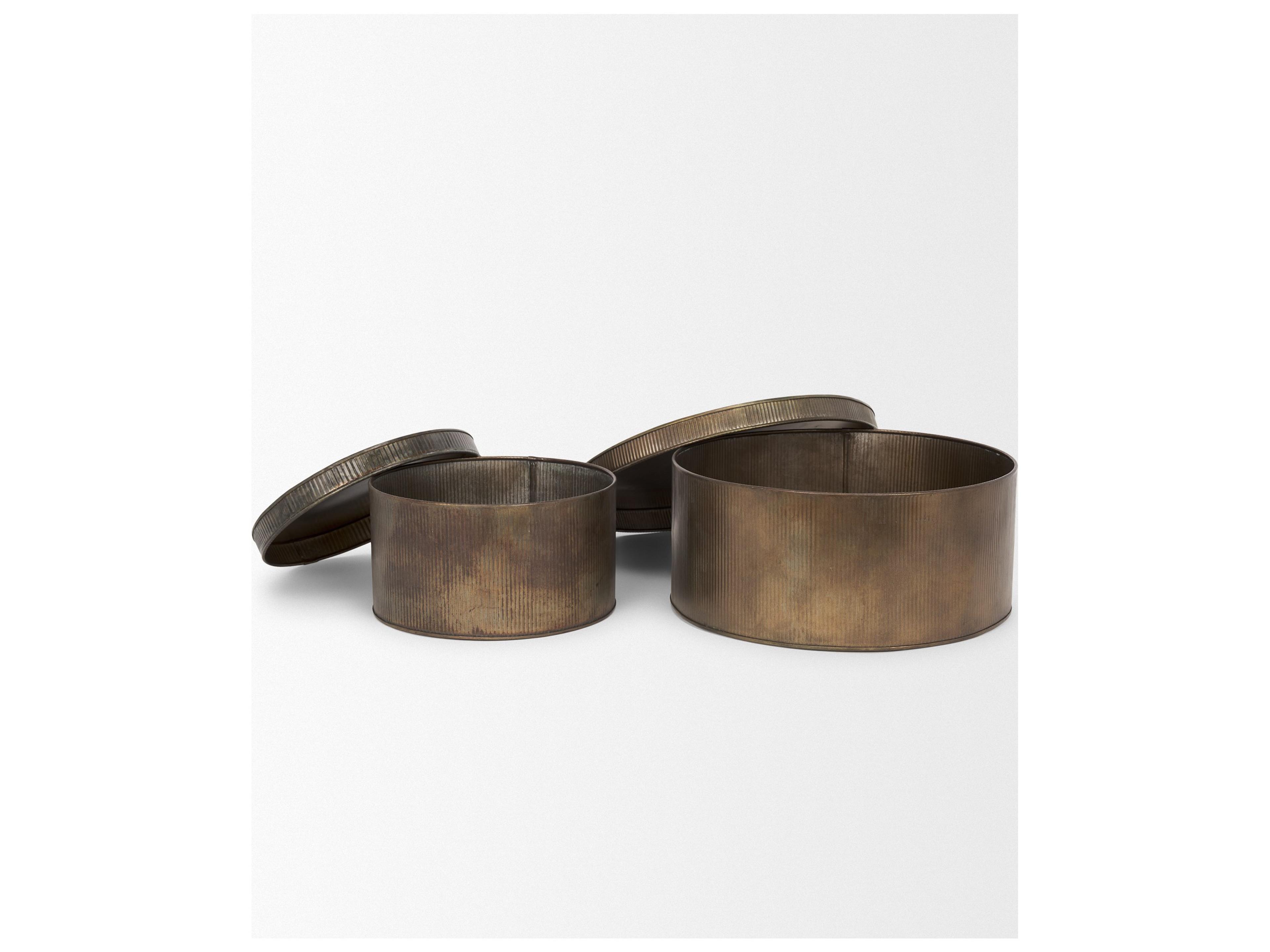 Mercana Josephine Round Antique Gold Metal Box (Set of 2)