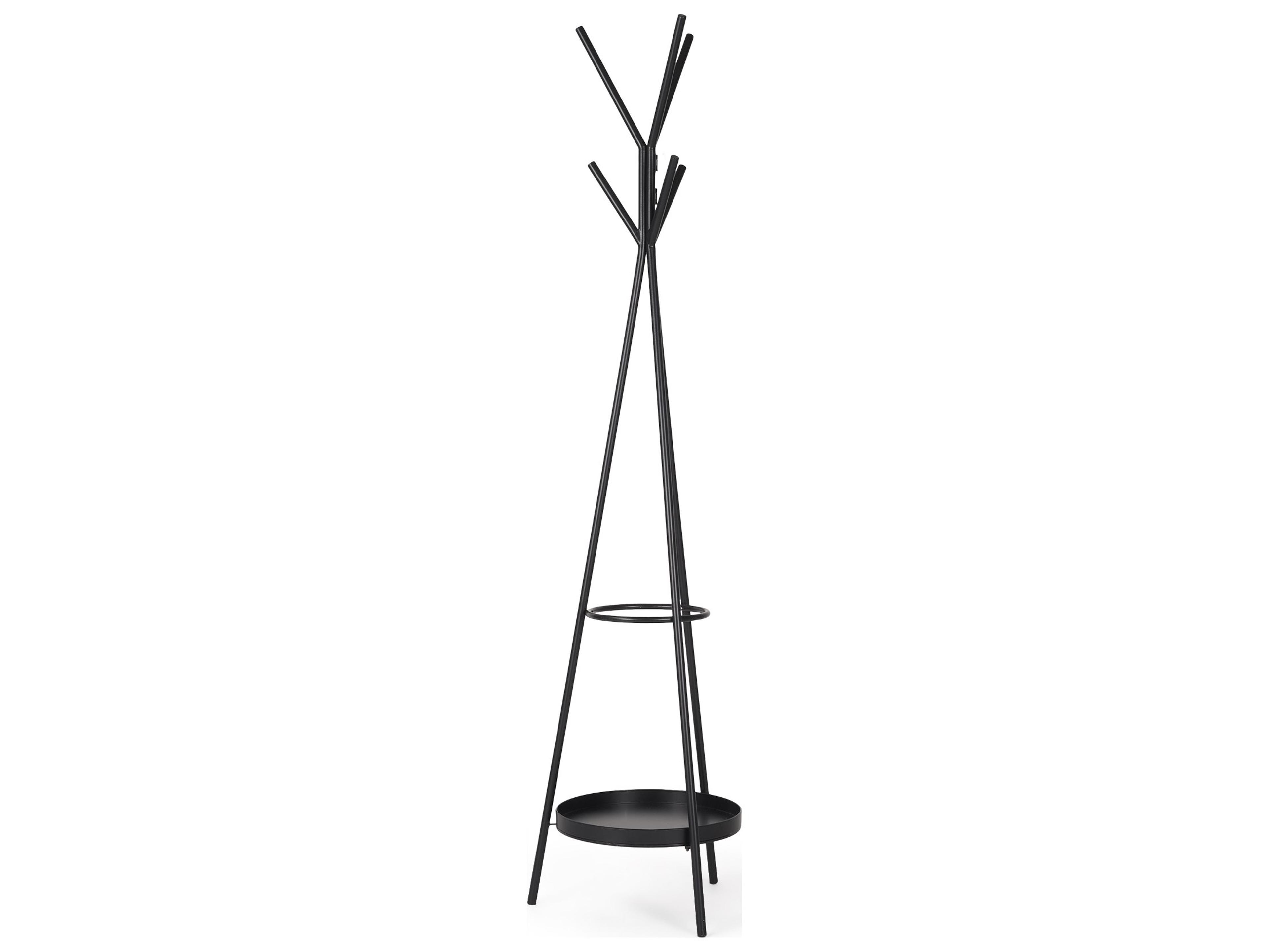 Everett Matte Black Metal w/ Two Metal Shelves Coat Rack