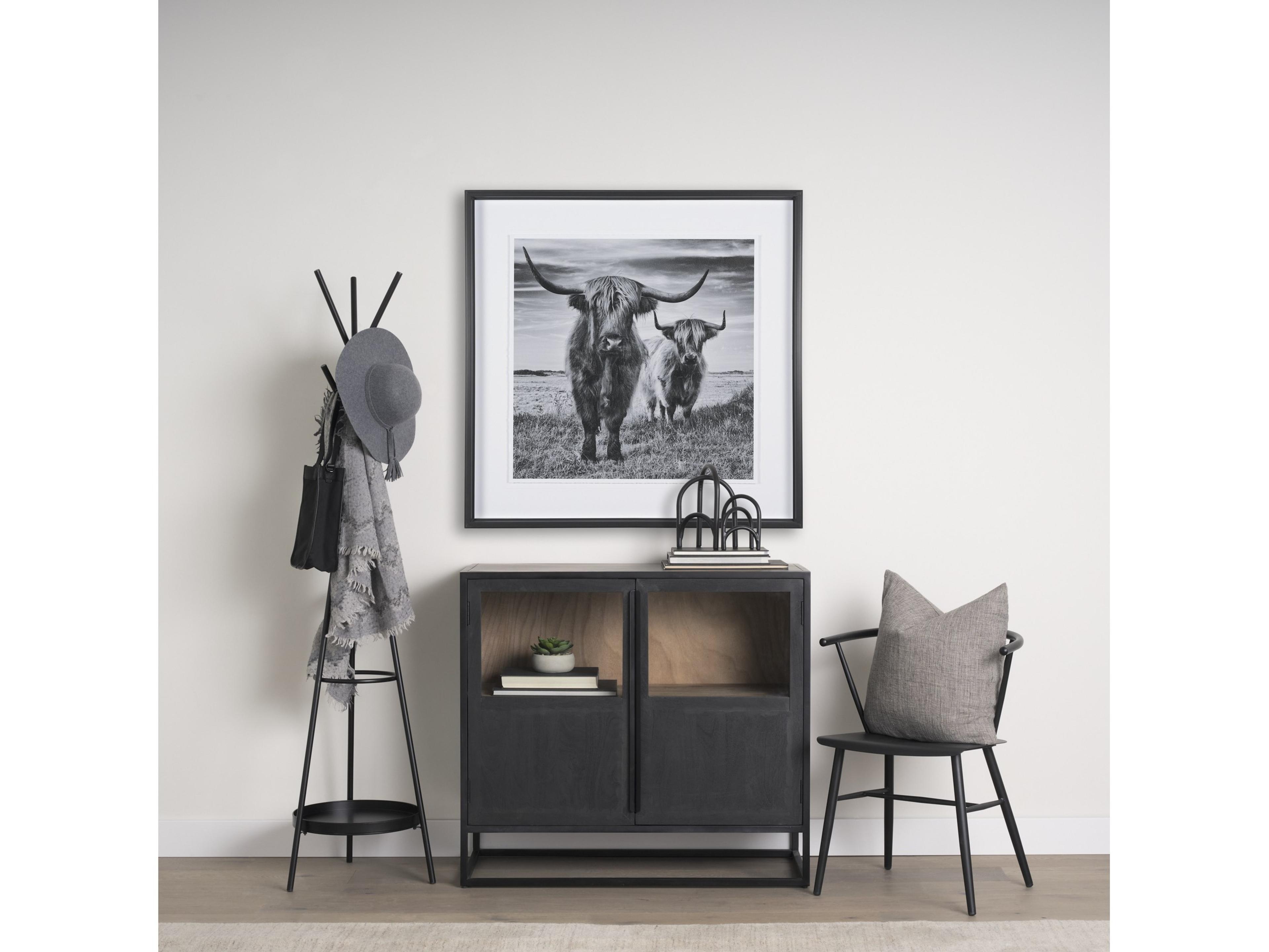 Mercana Everett Matte Black Metal w/ Two Metal Shelves Coat Rack