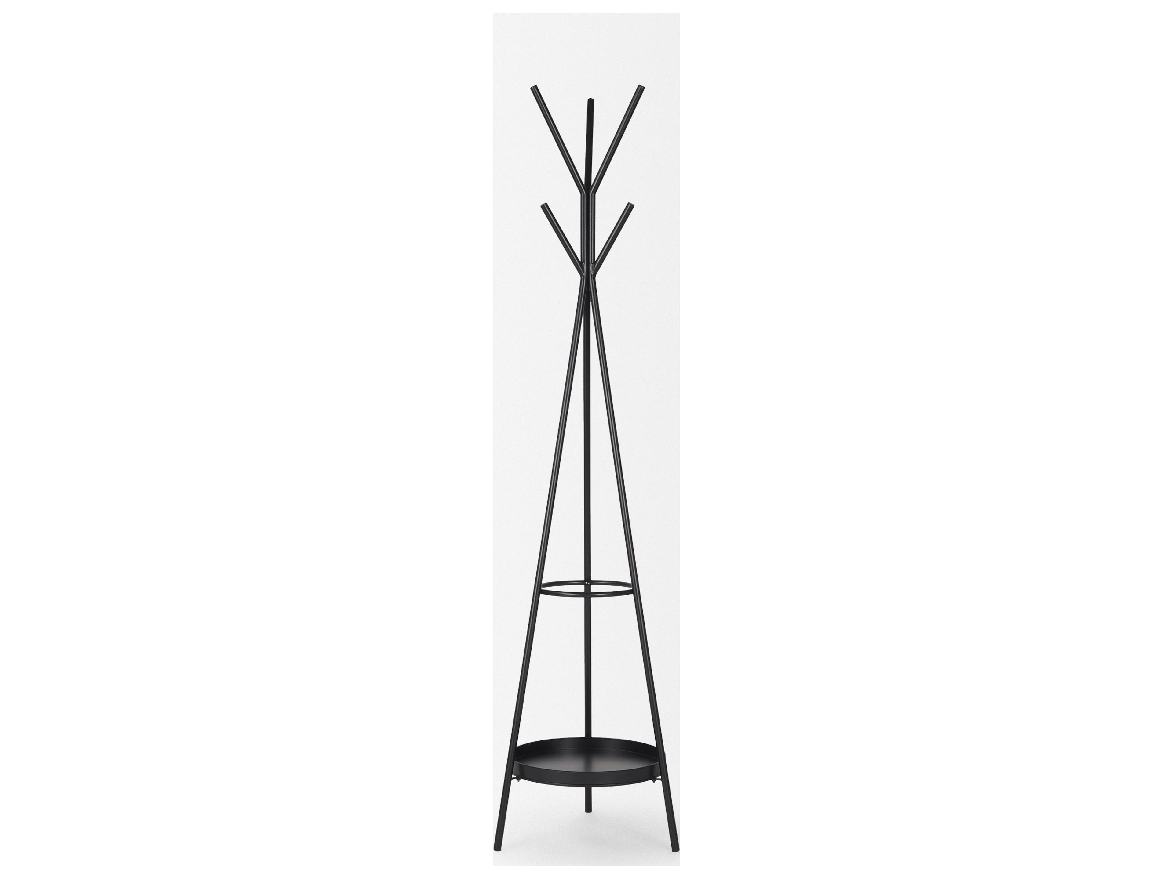 Mercana Everett Matte Black Metal w/ Two Metal Shelves Coat Rack