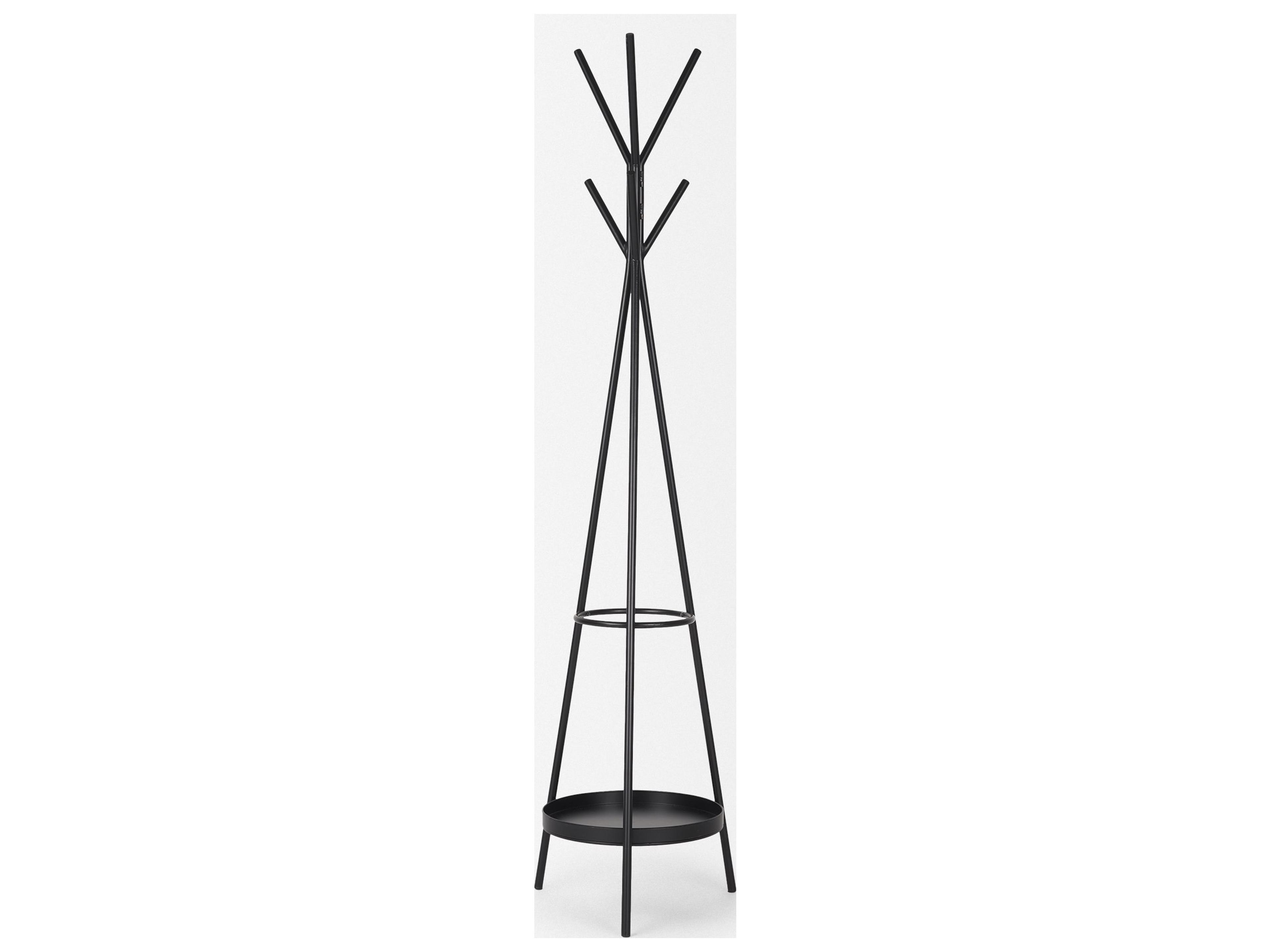 Mercana Everett Matte Black Metal w/ Two Metal Shelves Coat Rack