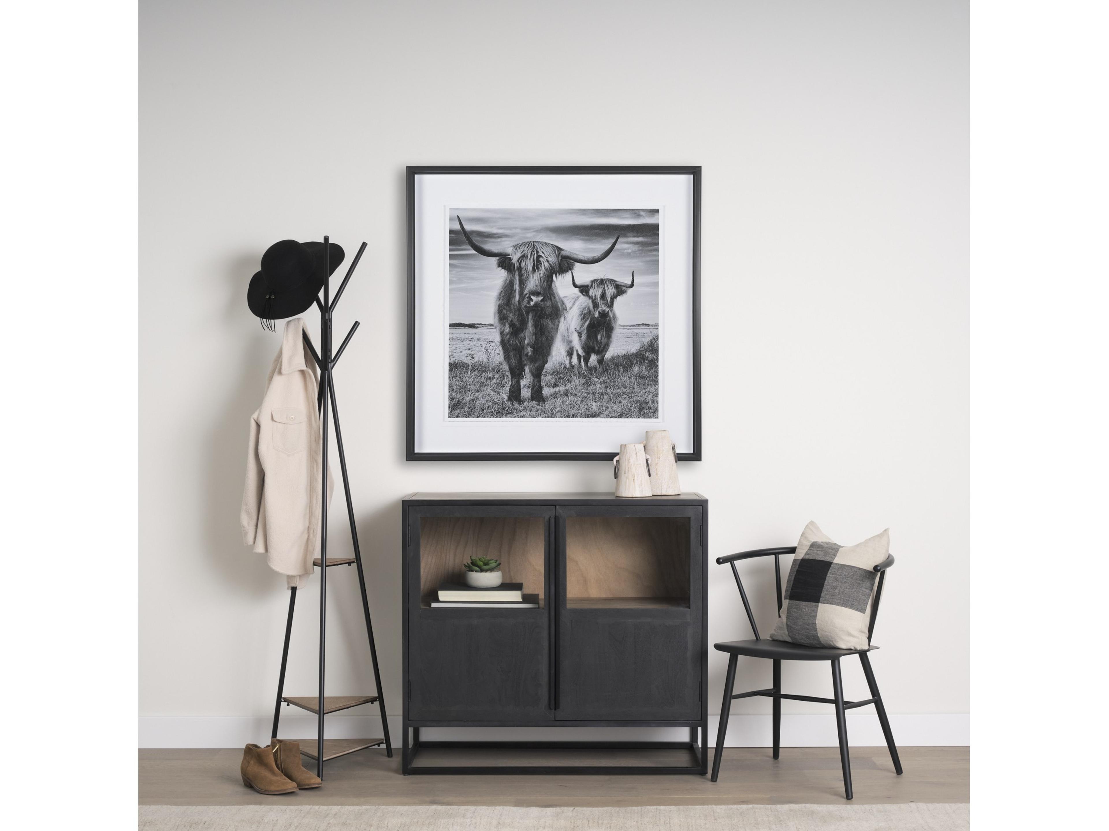 Mercana Everett Matte Black Metal w/ Two Wood Shelves Coat Rack