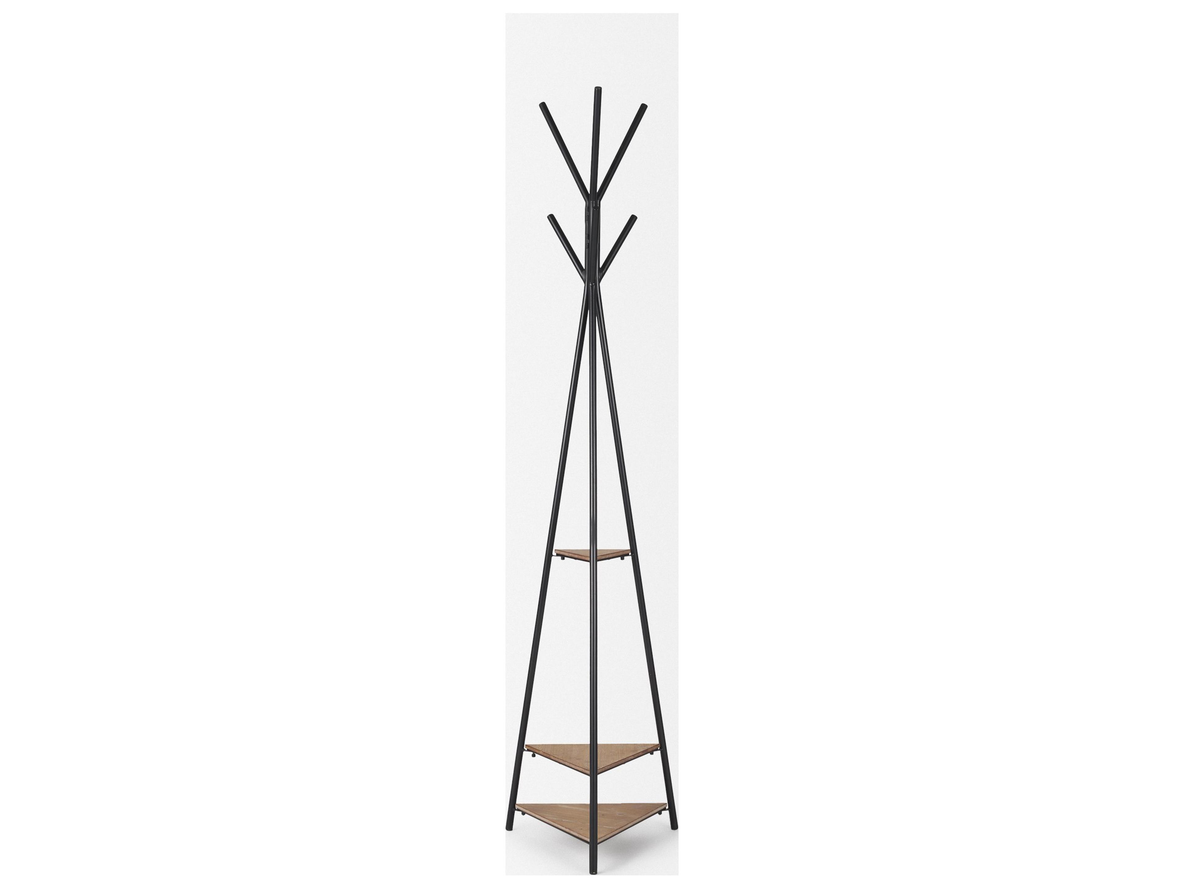 Mercana Everett Matte Black Metal w/ Two Wood Shelves Coat Rack